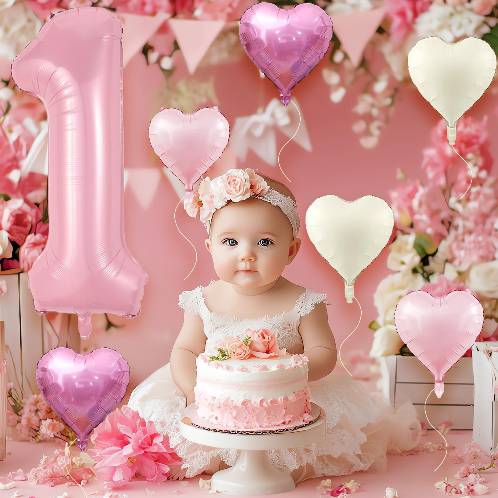 Biapian Number 5 Balloon Set for Birthday Party Decorations (Pink, 40 in Number Balloon with 18 in Heart Balloons) w24vt