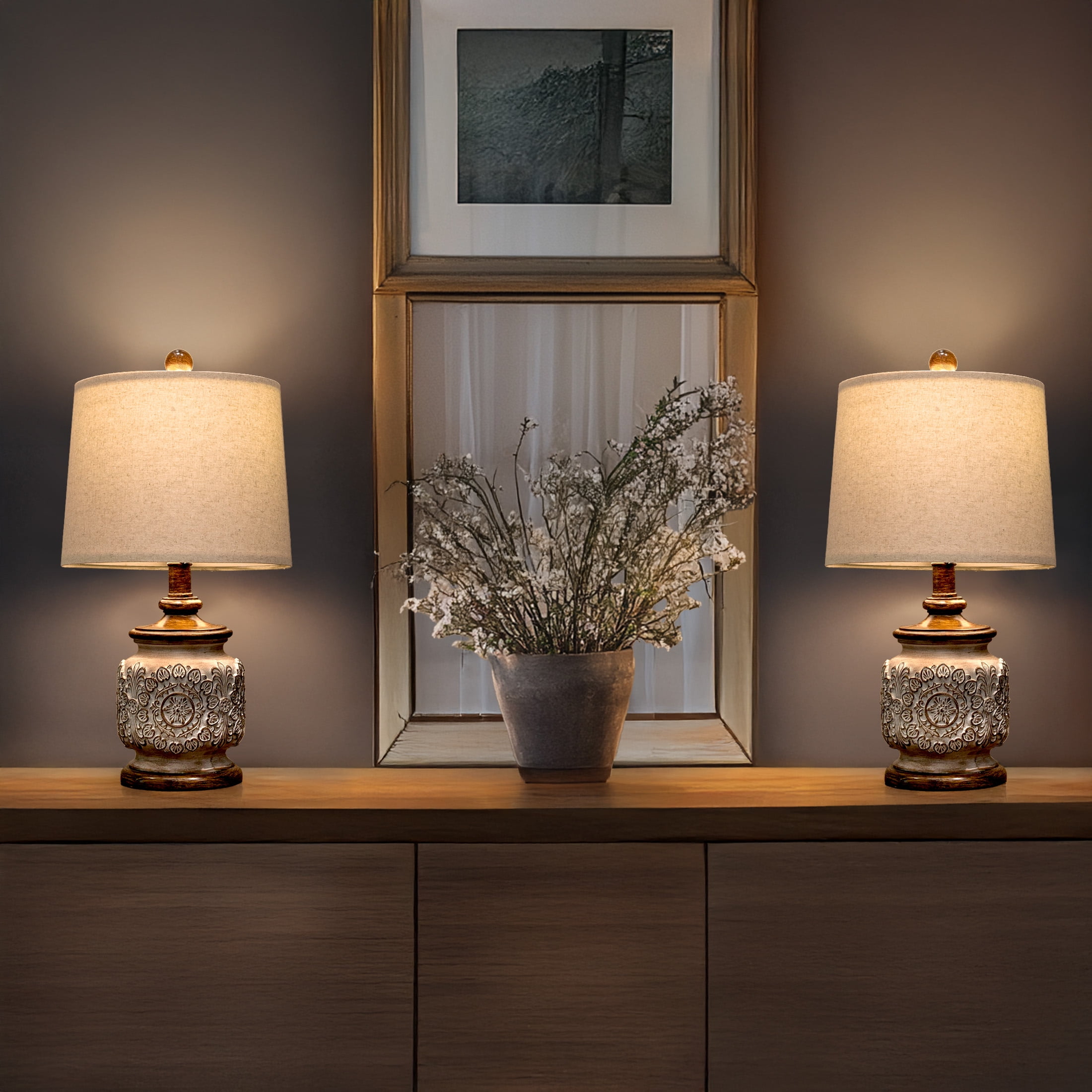 Oneach Vintage Farmhouse Table Lamps (Set of 2, Brown, 18.75 in) hics4