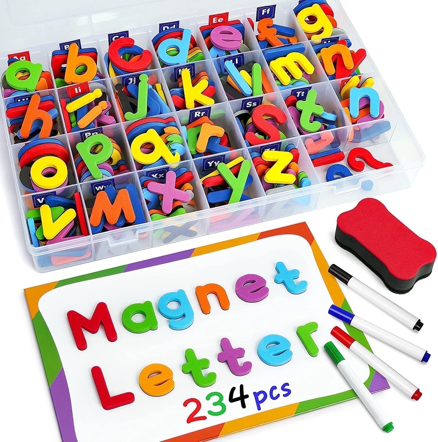 Coogam Magnetic Alphabet Letters Set with Board and Markers (234 Pieces, Multicolor) 8ehko