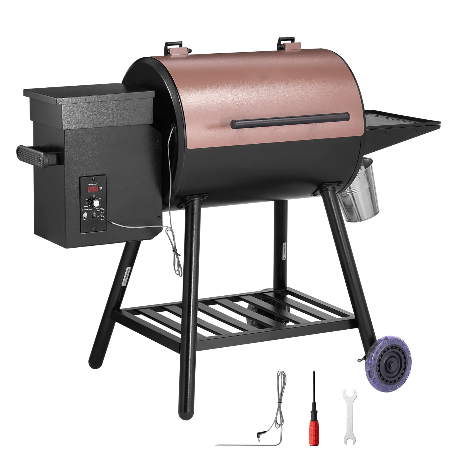 KFFKFF Wood Fired Pellet Grill and Smoker with Digital Regulator and Meat Thermometer (Black, 456 sq in) 0s8fz