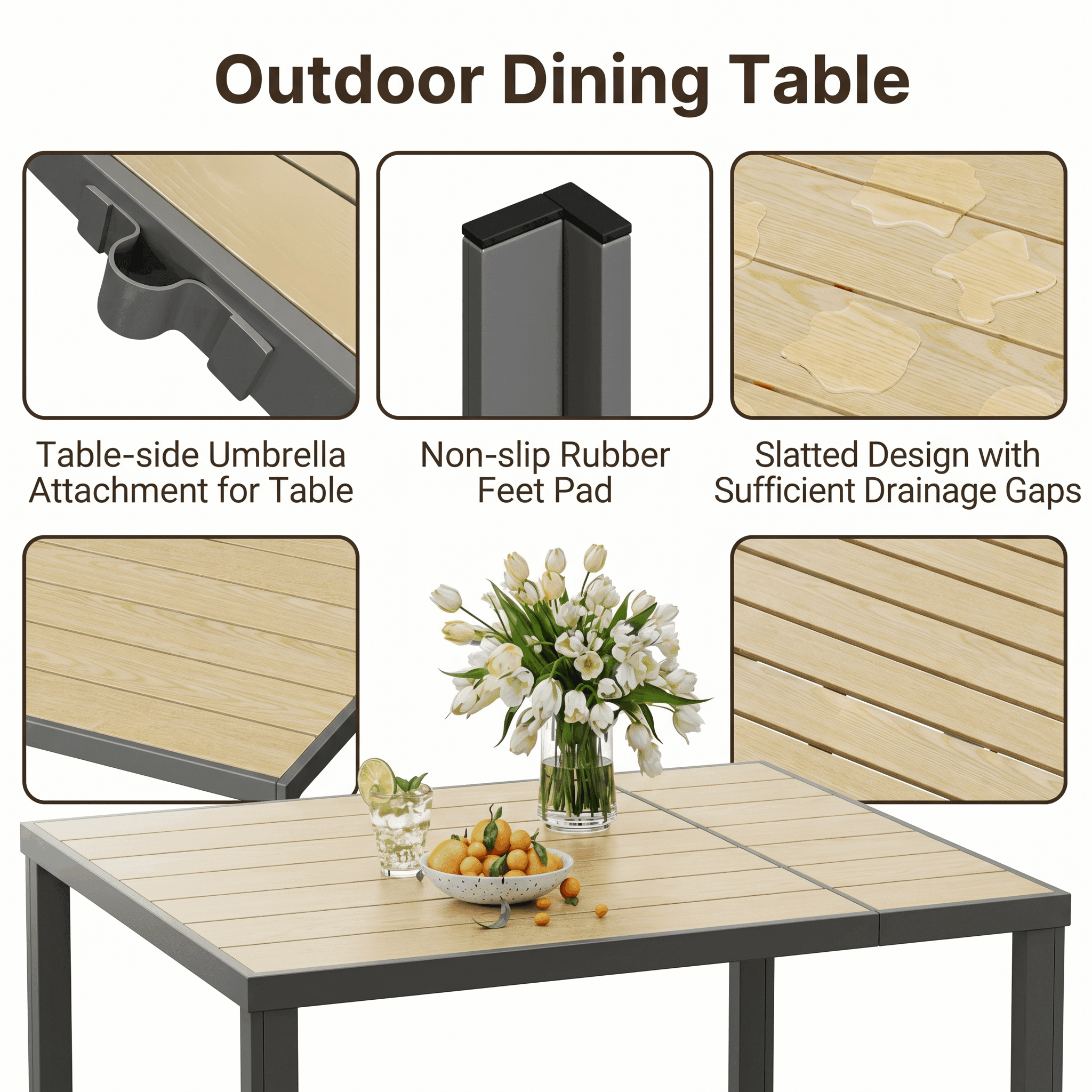 Asofer Outdoor Patio Dining Set with Metal Table and 6 Textilene Chairs (Gray, 7-Piece Set) dir7t