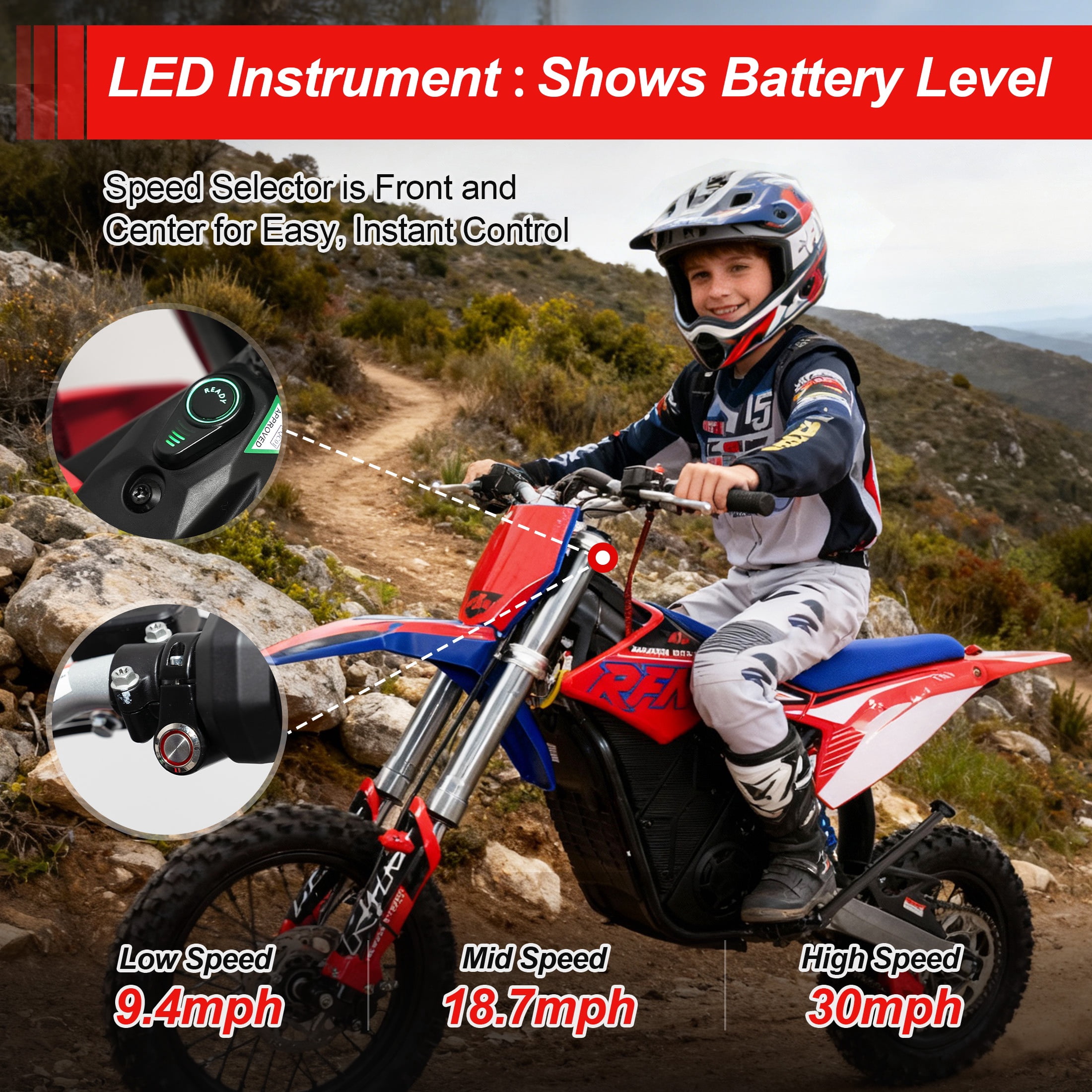 RFN Electric Dirt Bike Peak 2000W Off-Road Motorcycle (Blue, 48V 15Ah) 9t8h1