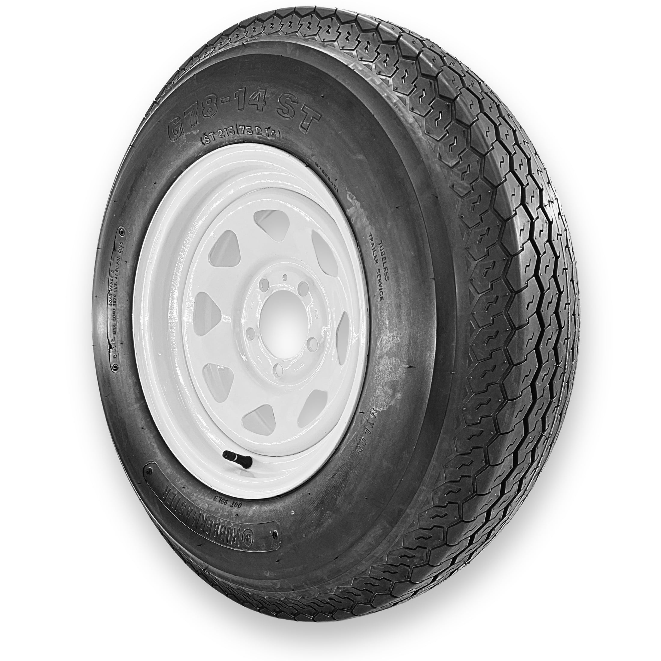 RubberMaster ST215/75D14 Highway Rib Trailer Tire and Wheel Assembly (5 on 4.5 Bolt Pattern, 6 Ply) 1n0fl