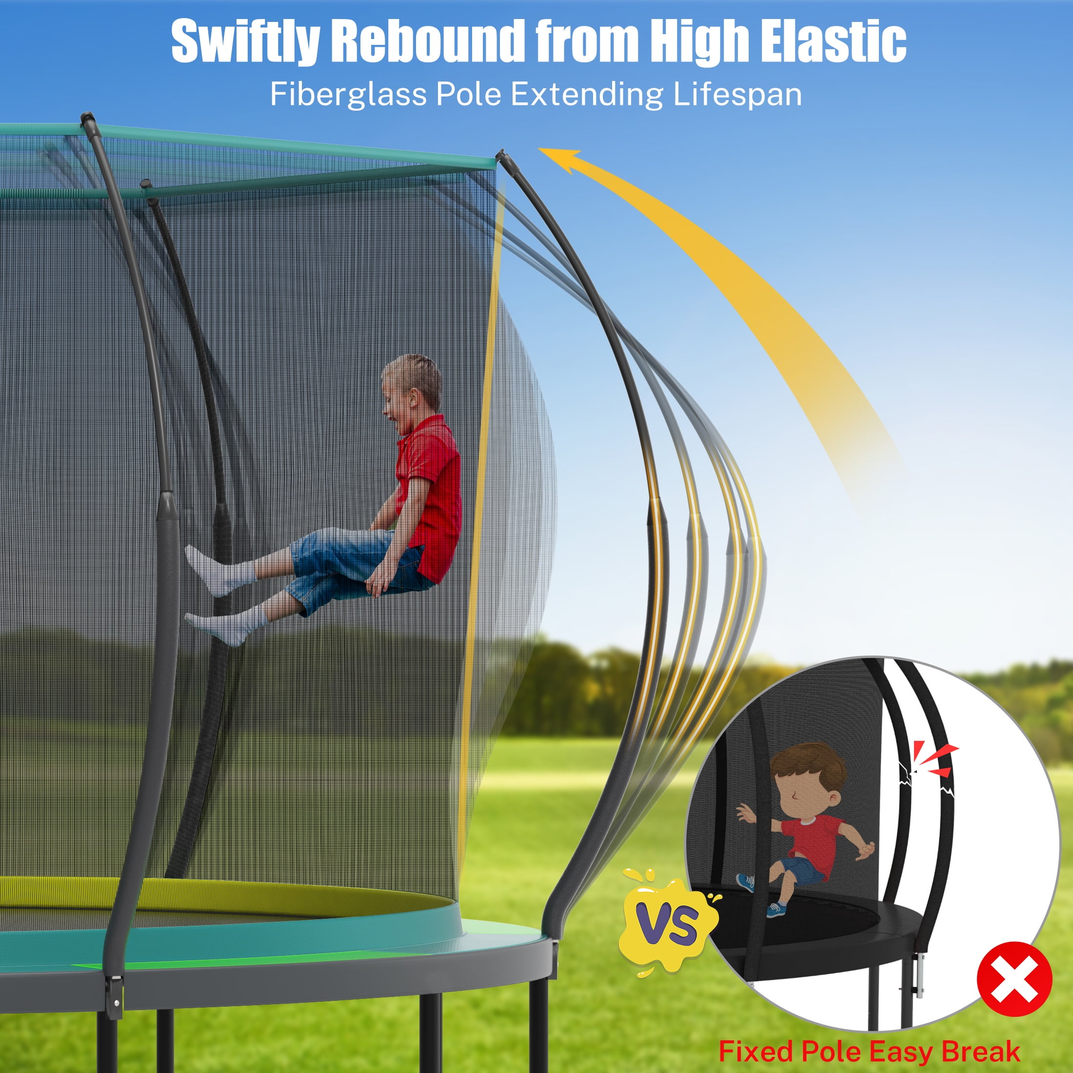 Segmart 14 Ft Outdoor Recreational Trampoline with Enclosure Net and Safety Zipper System (Green, 880 lb) 32bmh