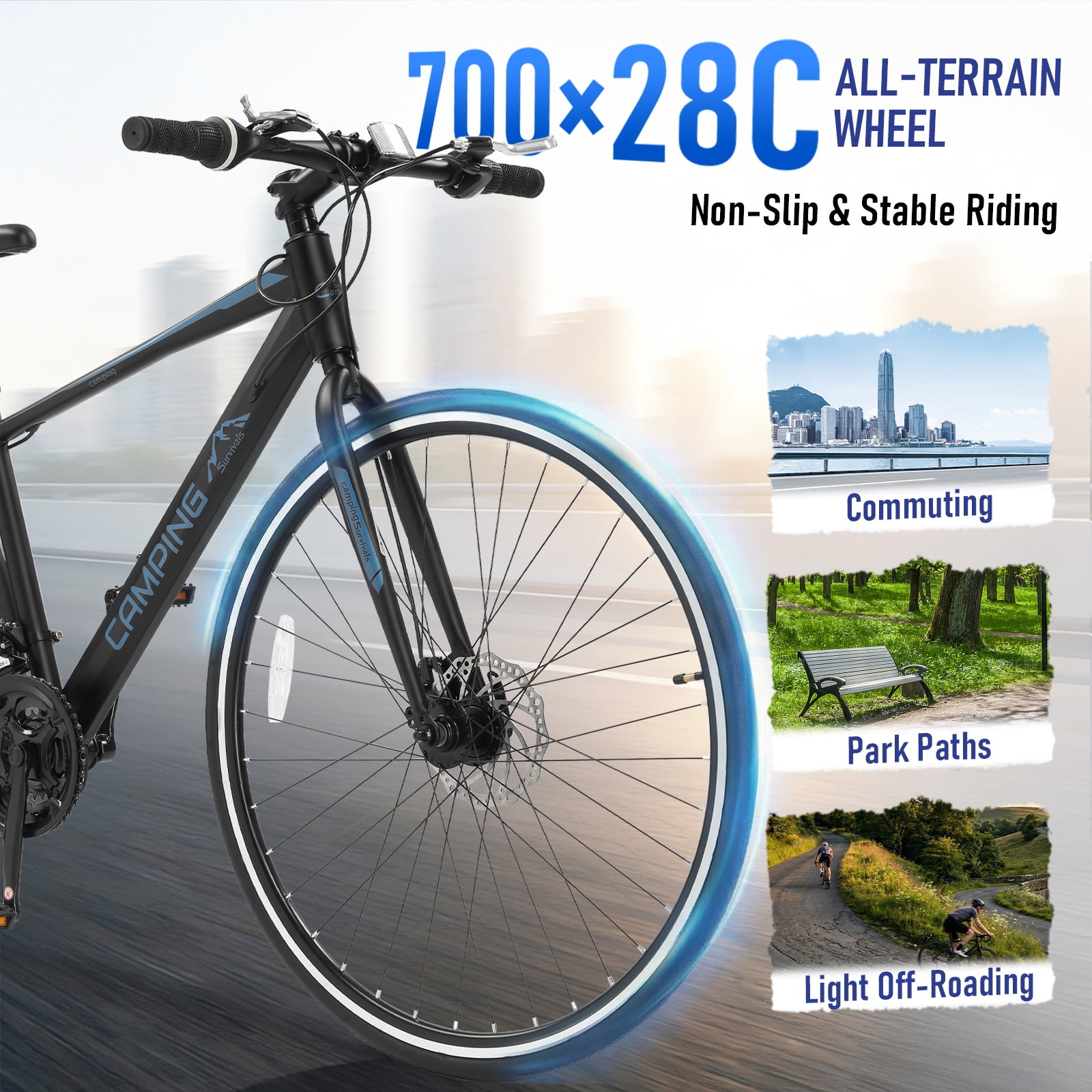 Ktaxon 700C Road Bike, 21-Speed Commuter Bicycle with Dual Disc Brakes, High-Carbon Steel Frame (Black, 700C) 4u80h