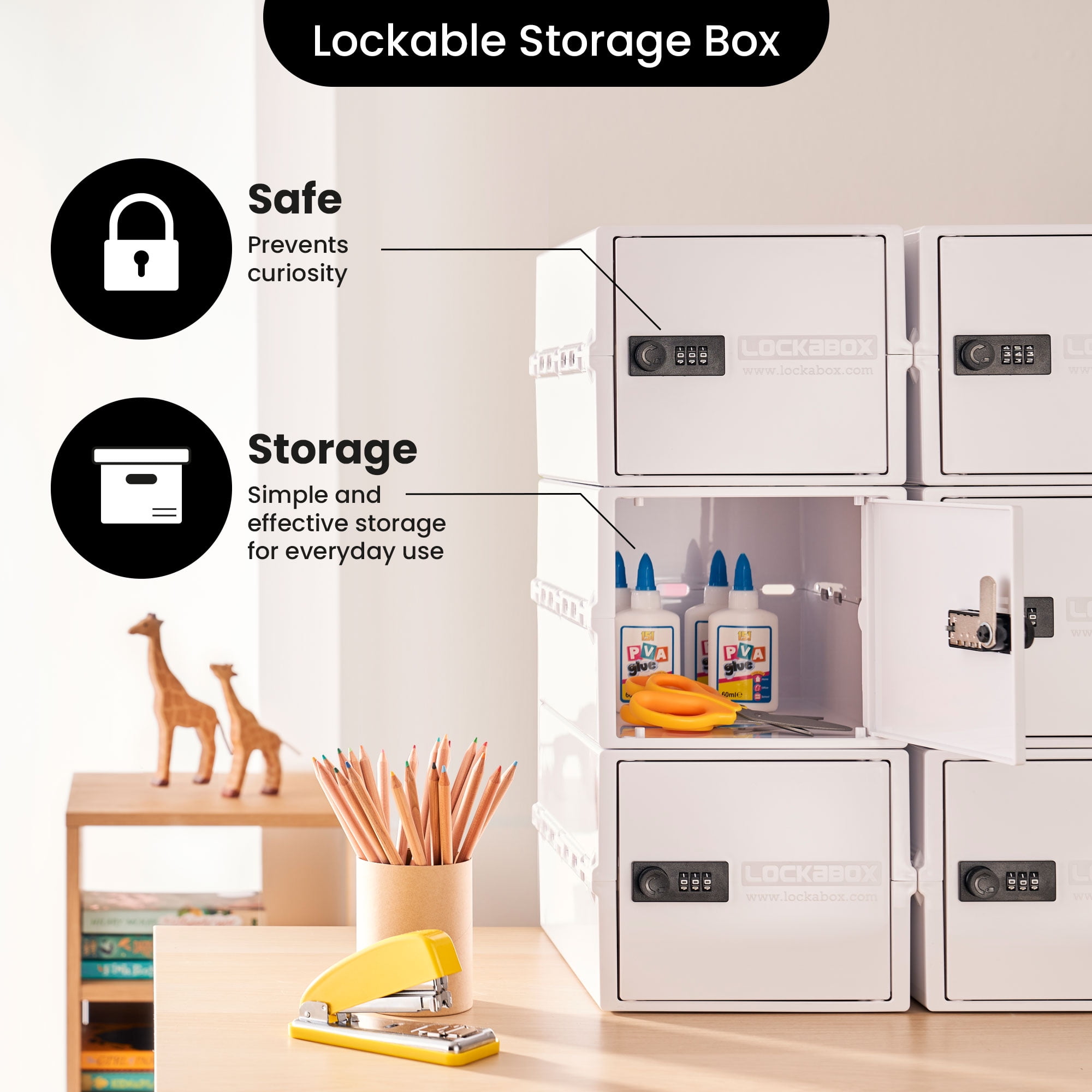 Lockabox One Lockable Storage Box, Secure Combination Safe for Food and Medicine (Opal White, 10.5 qt) enax8