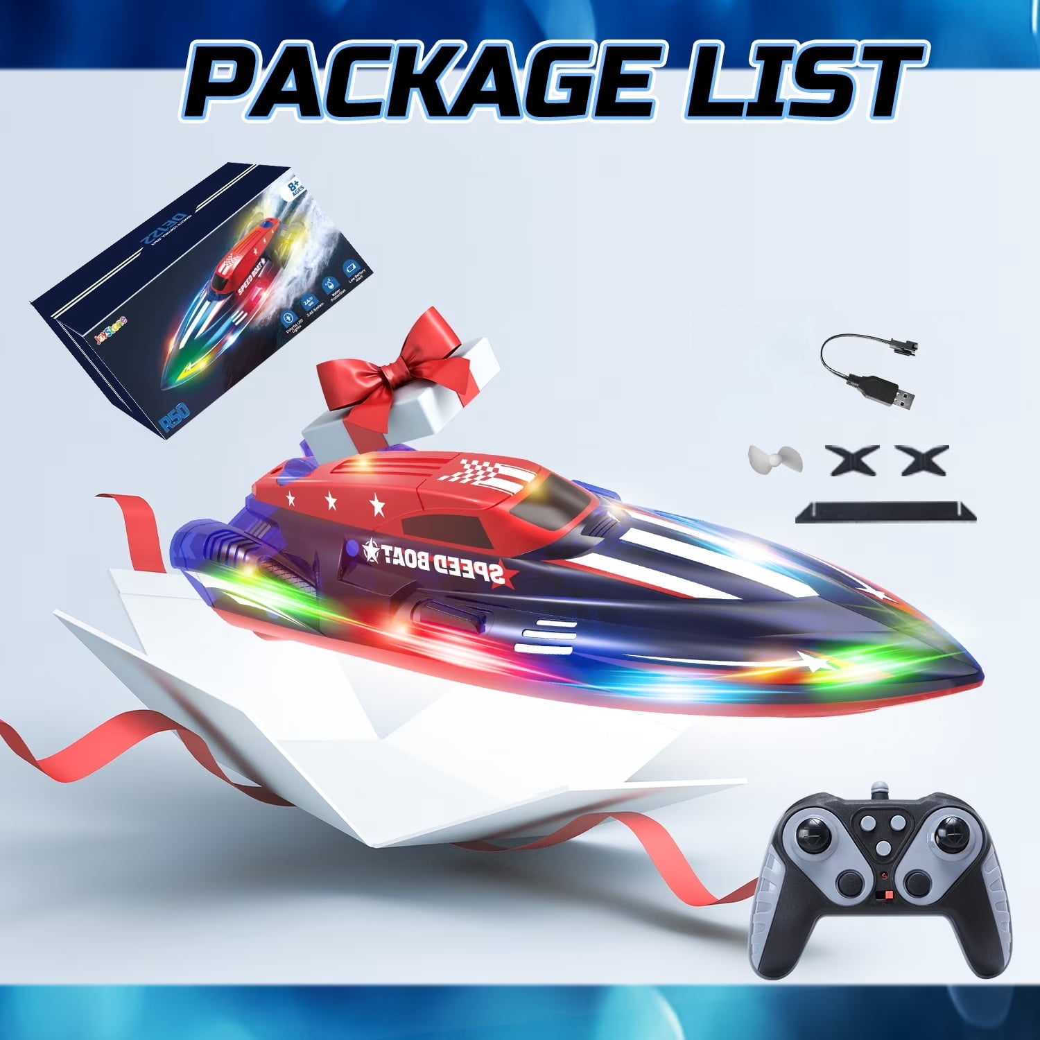 JoyStone RC Boat for Pools and Lakes, Remote Control Racing Boat with LED Lights (Blue, 13 in) ajxwj