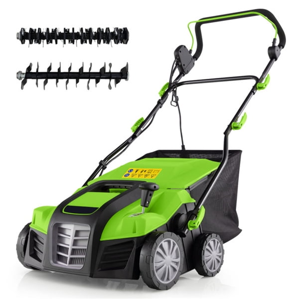 imerelez Corded Electric Lawn Dethatcher, 15 Amp Motor with 16-inch Cutting Width, Grass Collection Bag (Green, 14.5 gal) mrc0w