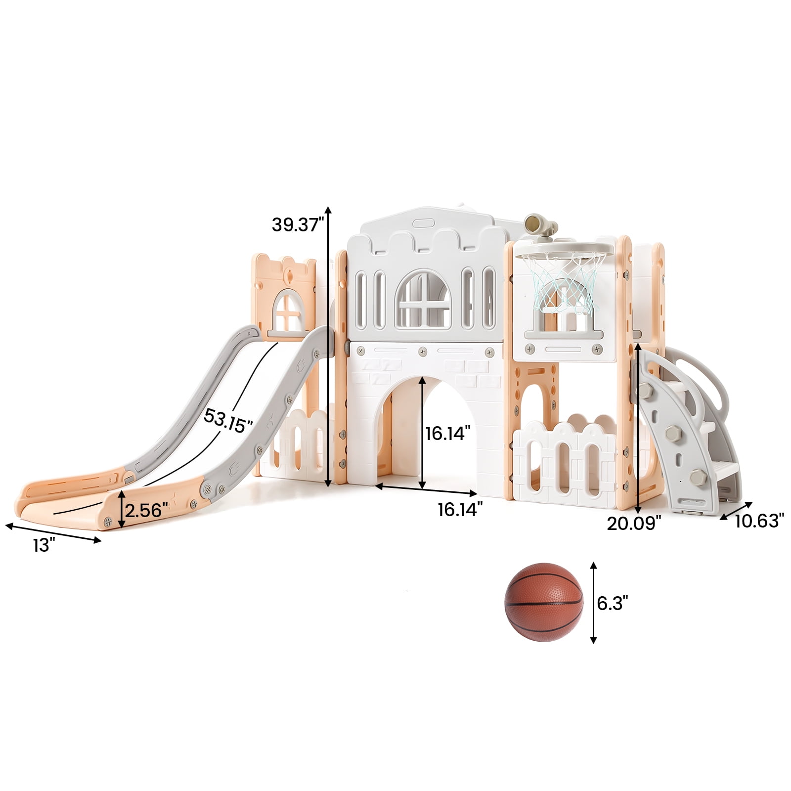 Strundghti 8-in-1 Toddler Indoor Playground Slide Set with Basketball Hoop and Crawling Tunnel (Grey) hl5e7