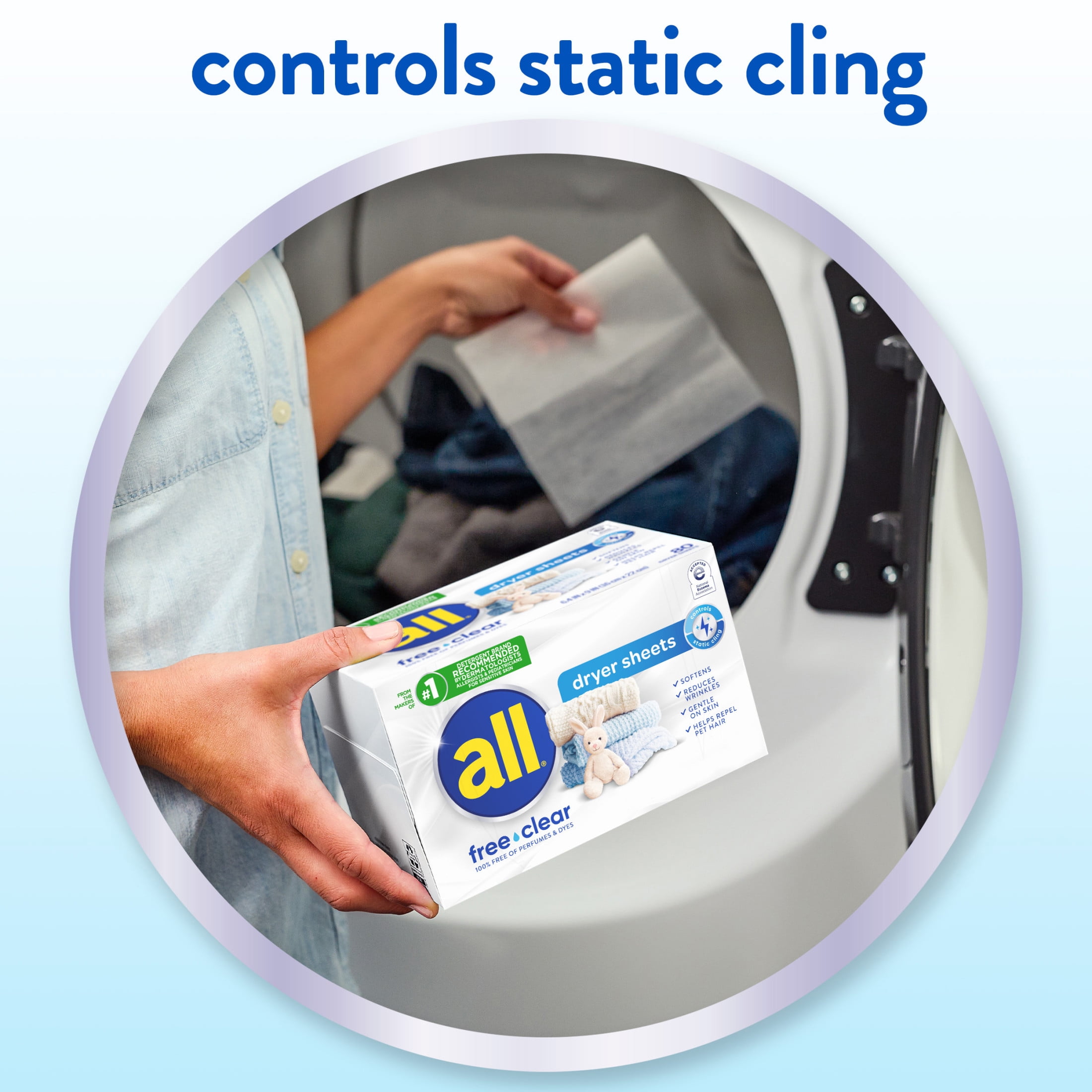 all free clear Fabric Softening Dryer Sheets for Sensitive Skin (80 Count) valc5