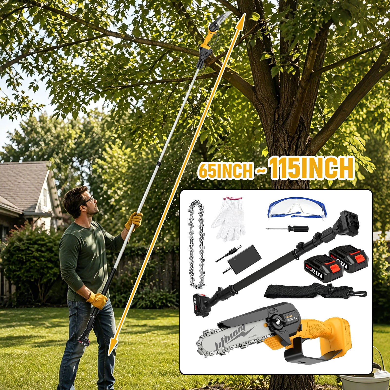 Generic 6 Inch 2-in-1 Cordless Pole Saw with Dual Battery Packs (Yellow, 6 in) u1se9