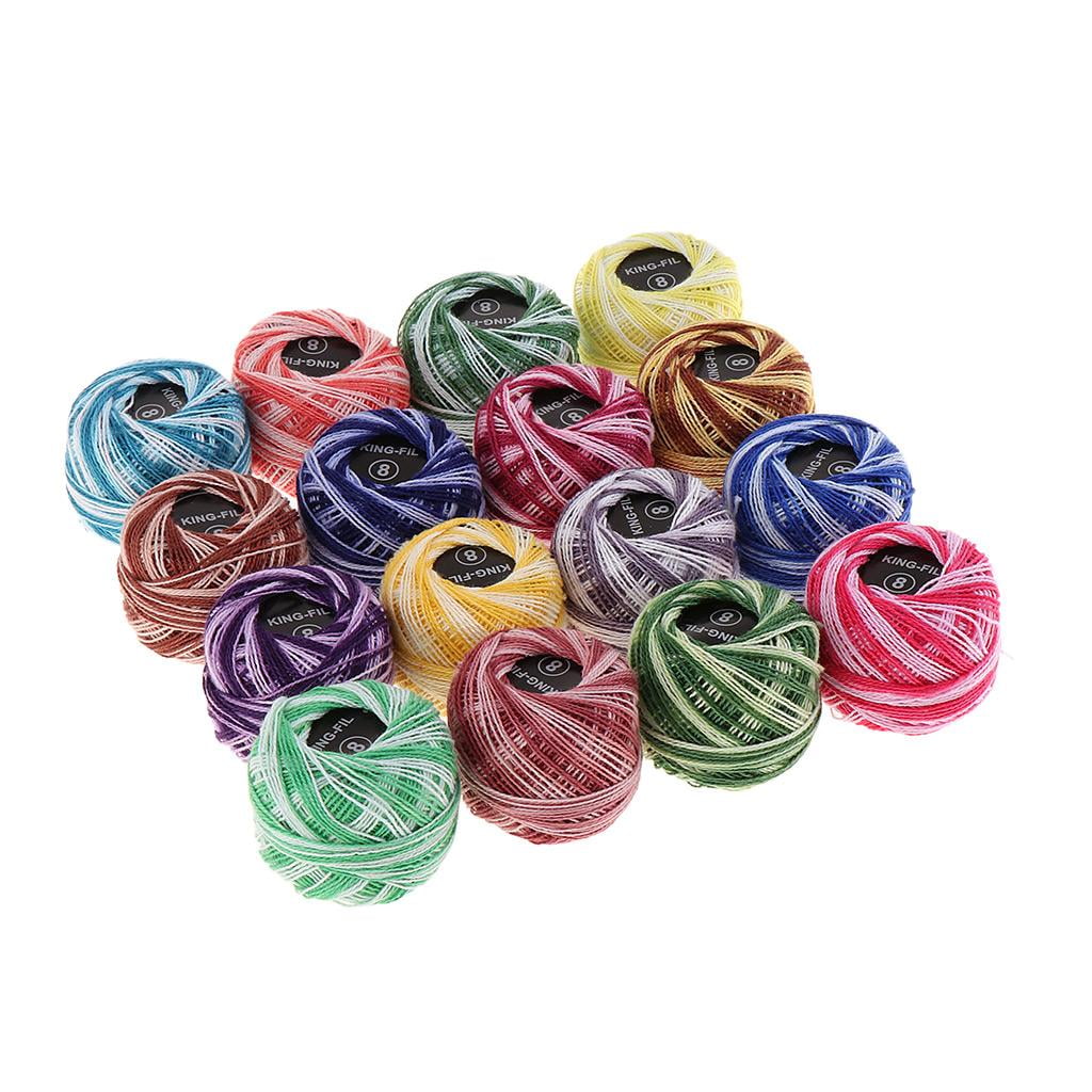 DYNWAVE Crochet Thread Set (Assorted Colors, 16 Pack) Size 8 Embroidery Floss for Needlepoint and Cross Stitch 74lz7
