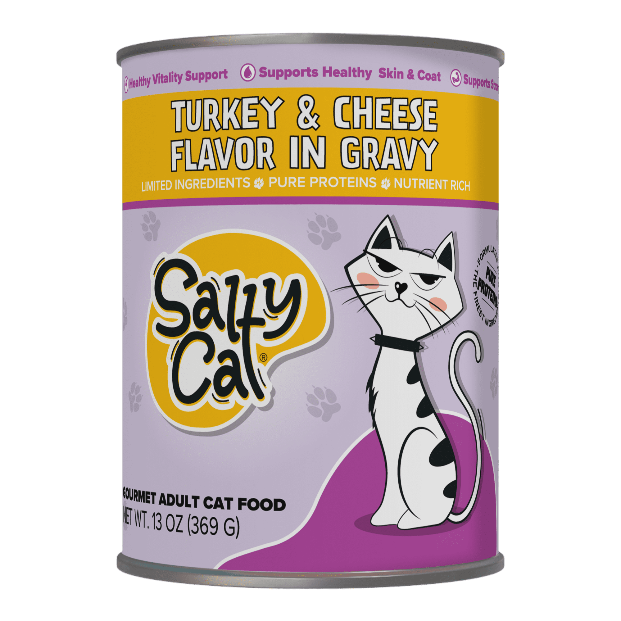 Salty Cat Turkey and Cheese Flavor Wet Cat Food in Gravy (6 Pack, 13 oz) xeh1b