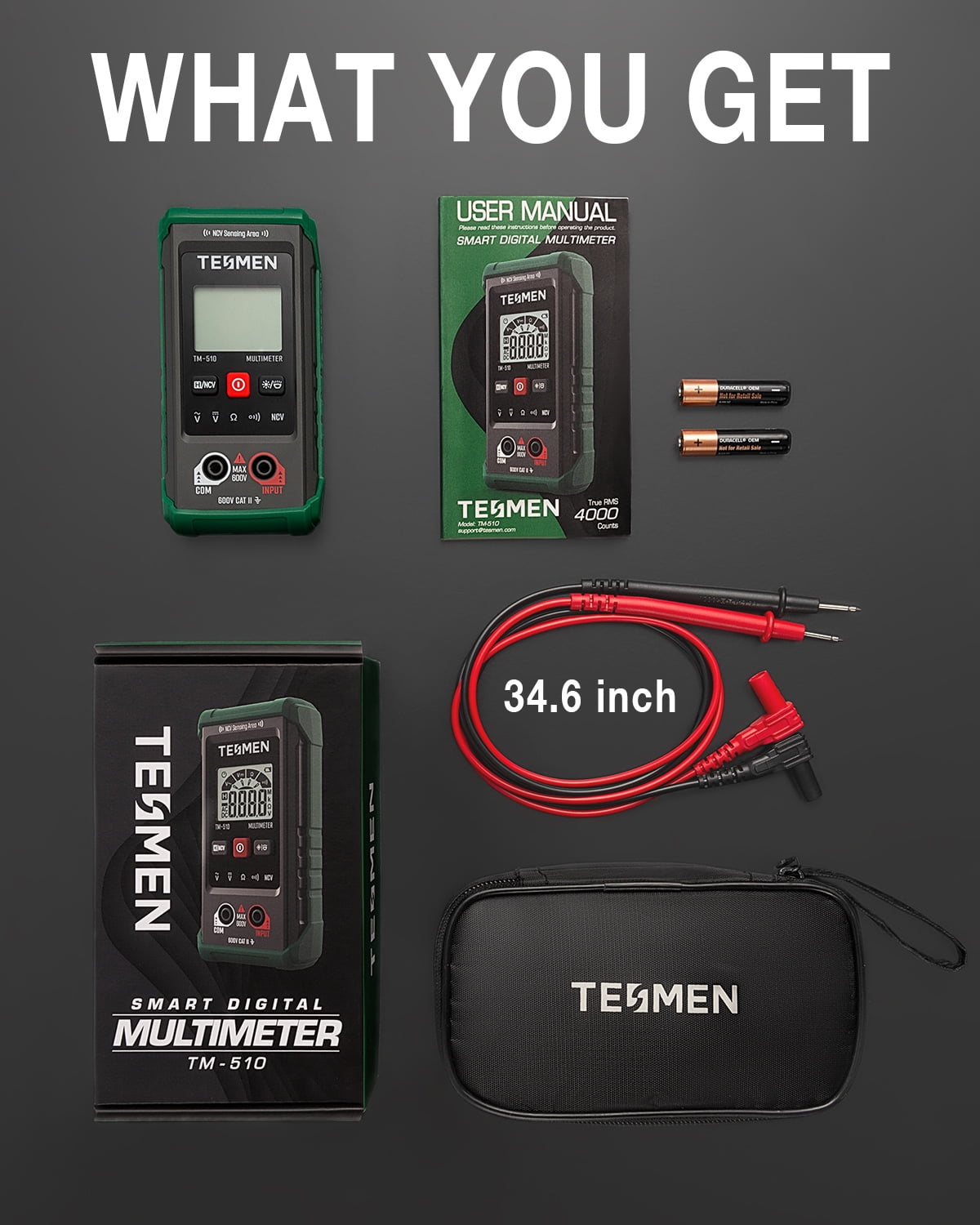 TESMEN TM-510 Digital Multimeter, Auto-Ranging Electrical Tester with 4000 Counts (1 Unit) 6i1kc