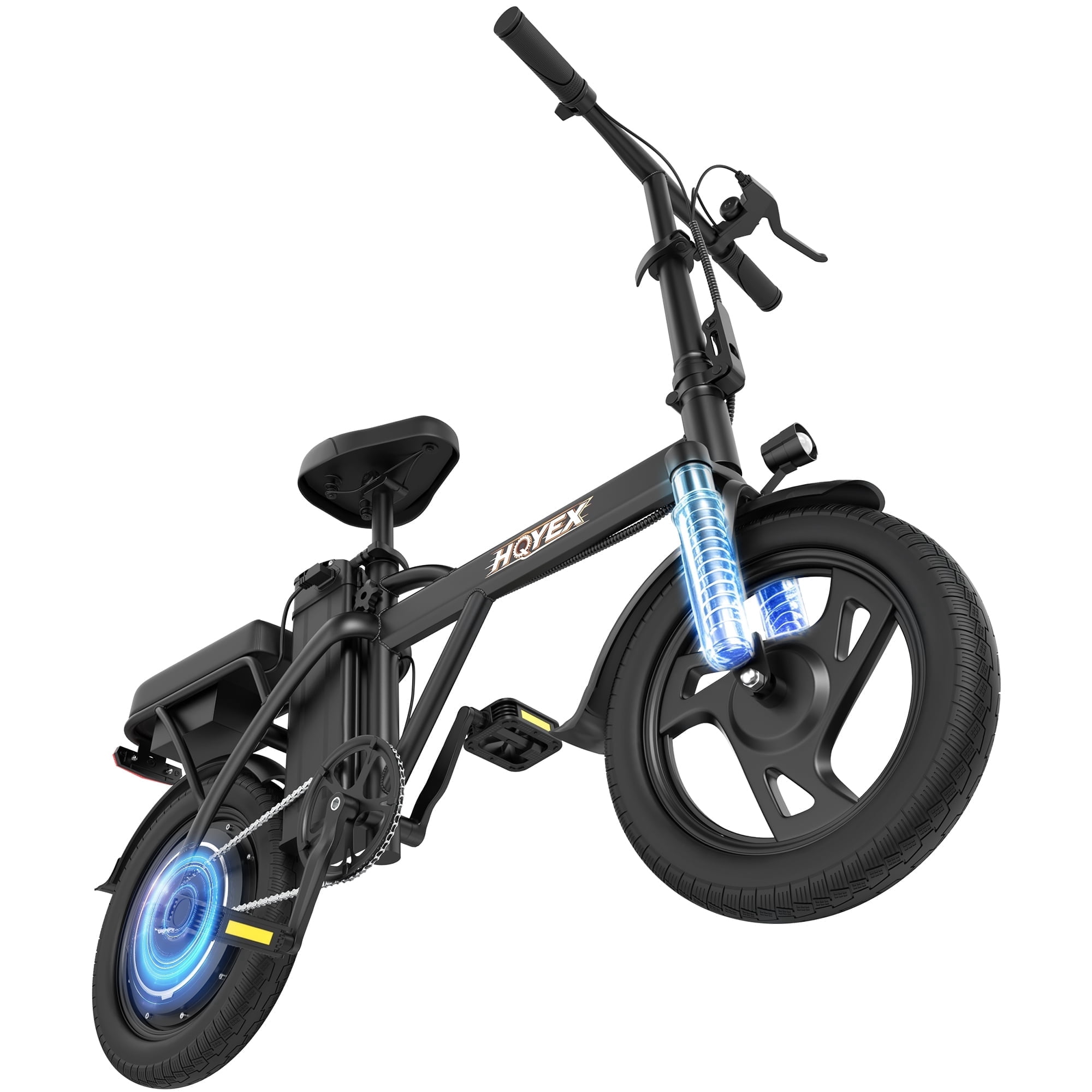 HQYEX HQ14PRO 500W Electric Bicycle, Fat Tire Ebike with 48V 9Ah Battery, 22MPH Max Speed, Dual Brakes & Full Suspension (Black, 14 in) r6hz9