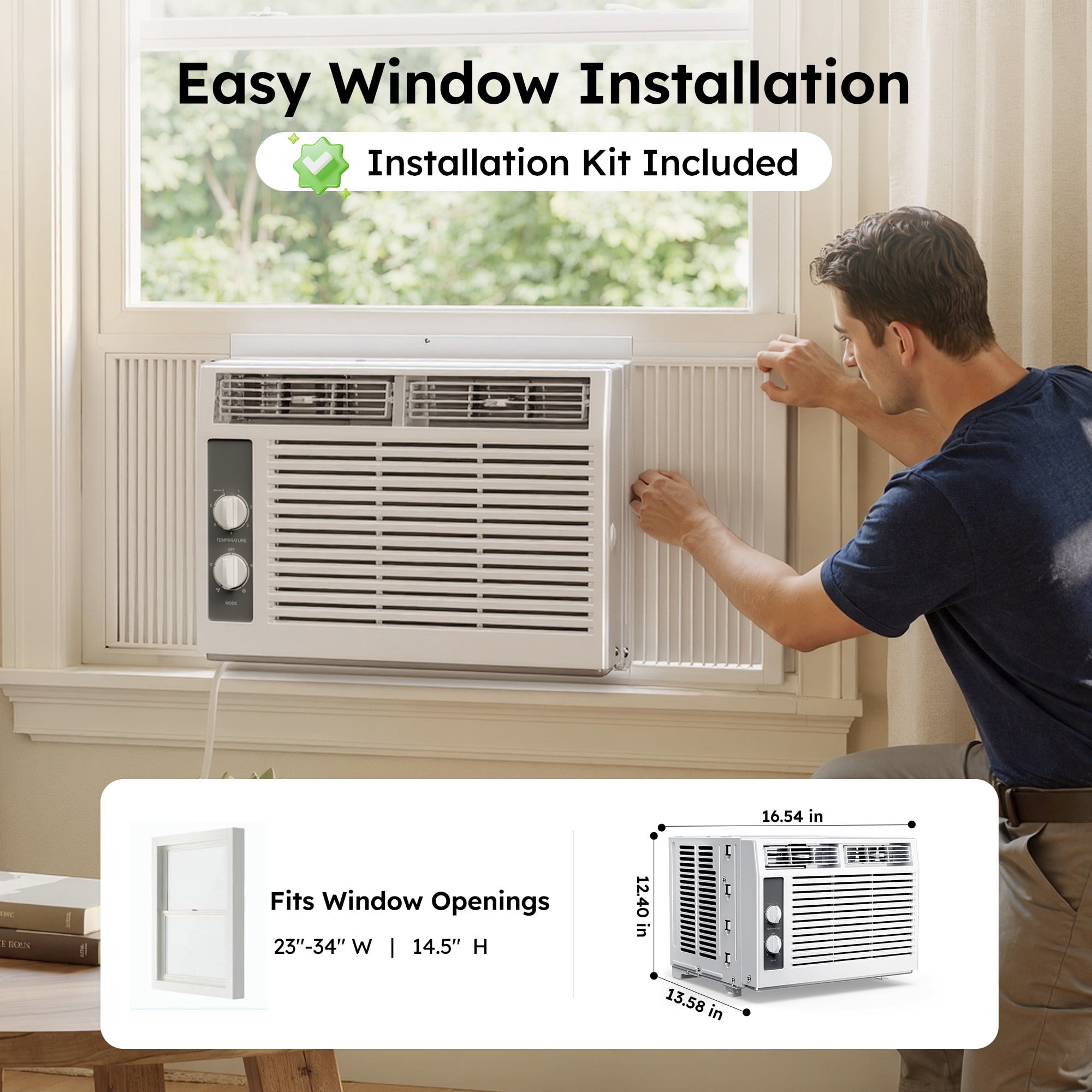 SIMZLIFE 5,000 BTU Window Air Conditioner, Compact Cooling for Small Rooms (White, 150 sq ft) w77gg