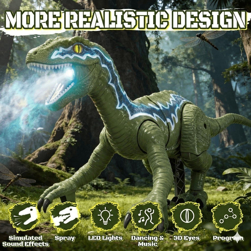 XINGLUKE Remote Control T-Rex Dinosaur Toy, Walking RC Robot with LED Lights and Mist Spray (Green, 12 in) g3l9o
