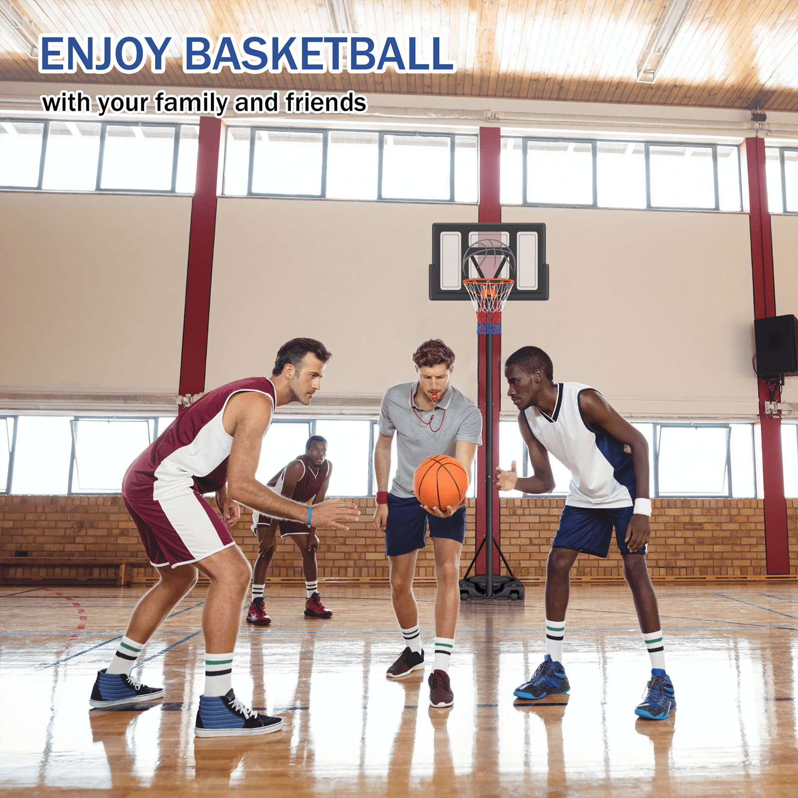 Dprodo Portable Basketball Hoop System with 44 in Shatterproof Backboard, Height Adjustable (Black, 4.4 ft to 10 ft) xlnx1