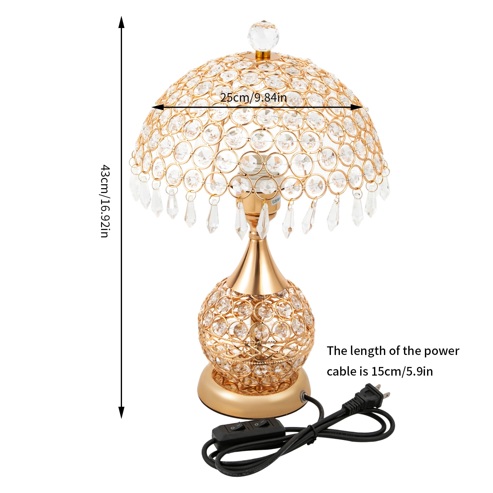 Deluxe Crystal Table Lamp Vintage Bedside Nightstand Desk Light (Gold, 9.84 in x 16.92 in) 04klt