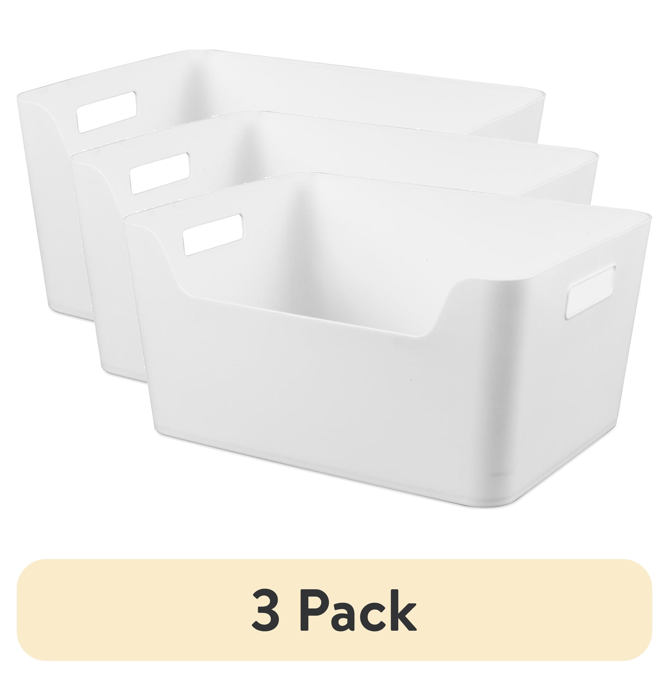 Mainstays X-Large Easy Access Storage Bin, Open Front Plastic Organizer (White, 3 Pack, 14.25 in x 11 in x 7 in) o76ym