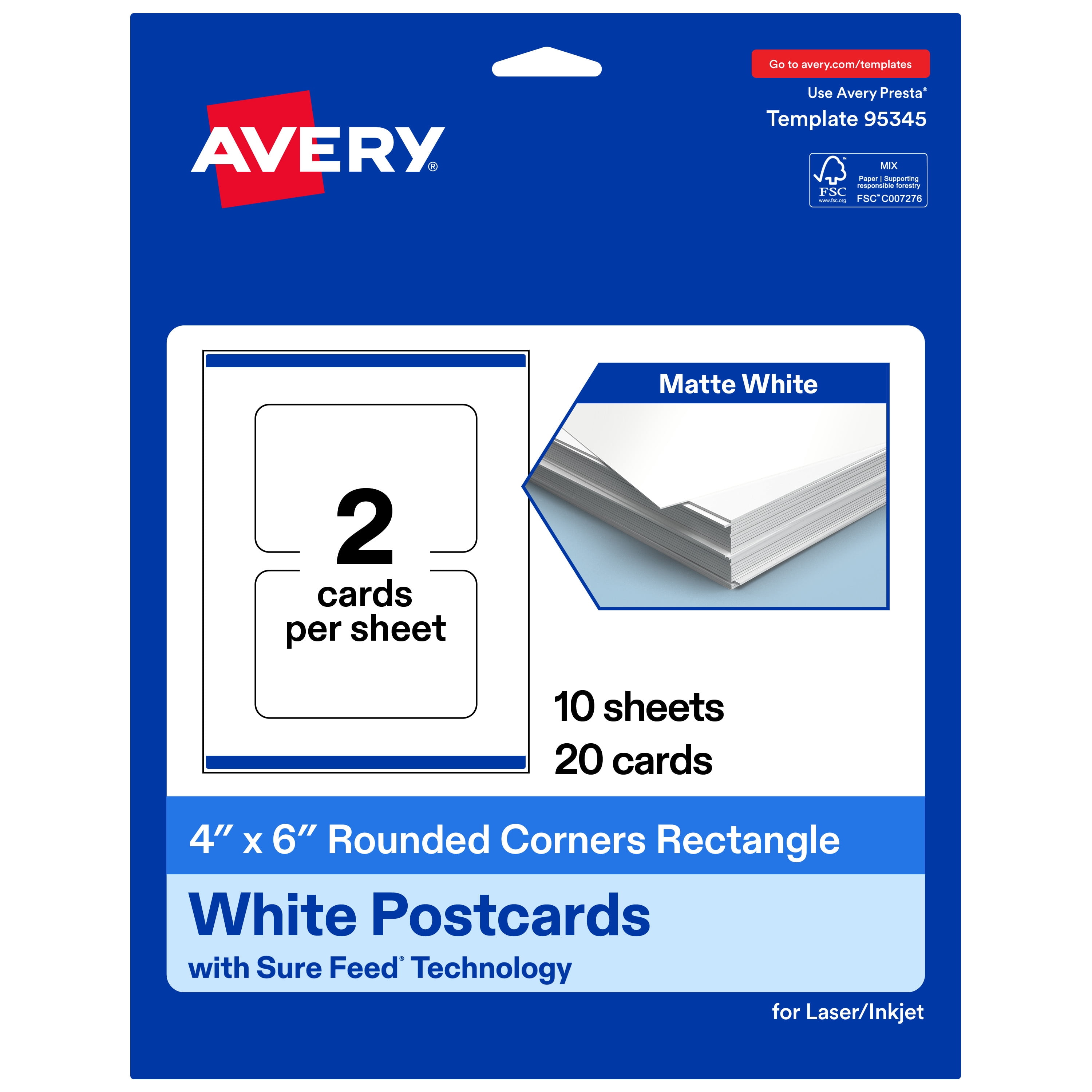Avery Printable Cards with Rounded Corners (Matte White, 4 in x 6 in, 20 Count) qlv1c