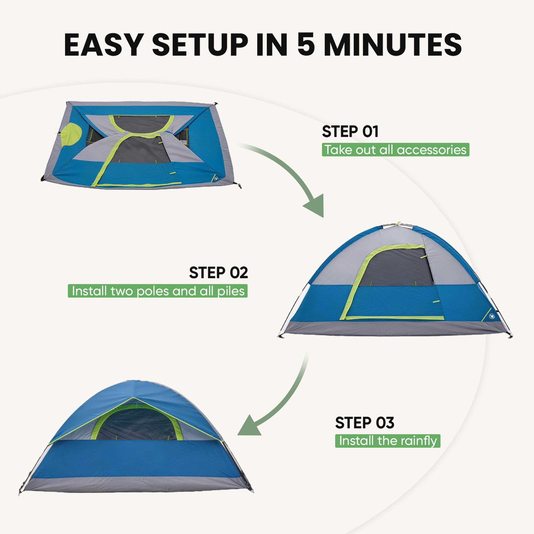 EDX 2-Person Waterproof Dome Camping Tent with Rainfly and Mesh Windows (Blue, 2-Person) jqvs2