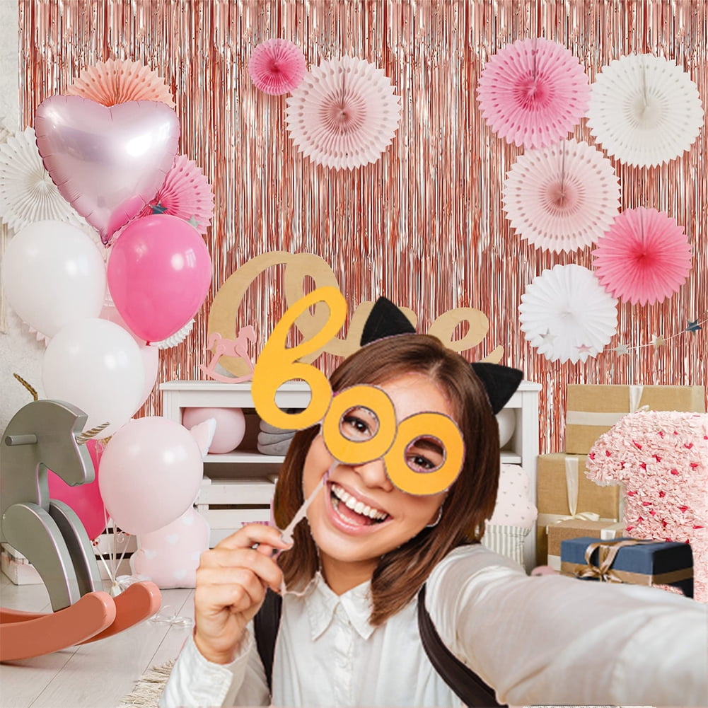 Mawzewo Foil Fringe Curtains Tinsel Backdrop for Party Decorations (Rose Gold, 3.3 ft x 8.3 ft, 3 Pack) wieia