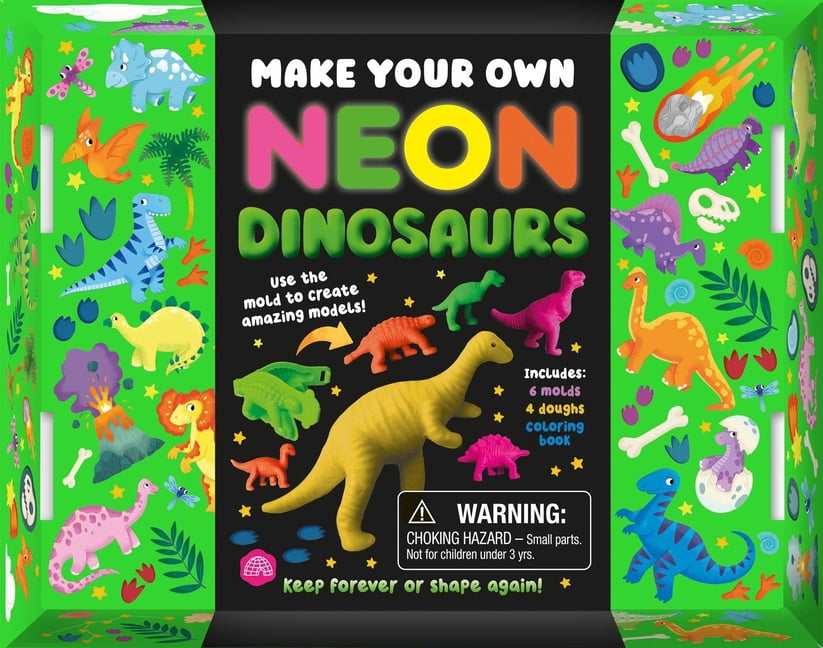 IglooBooks Make Your Own Neon Dinosaurs Craft Activity Set (Green, 6 Molds and 4 Doughs) 23p4g