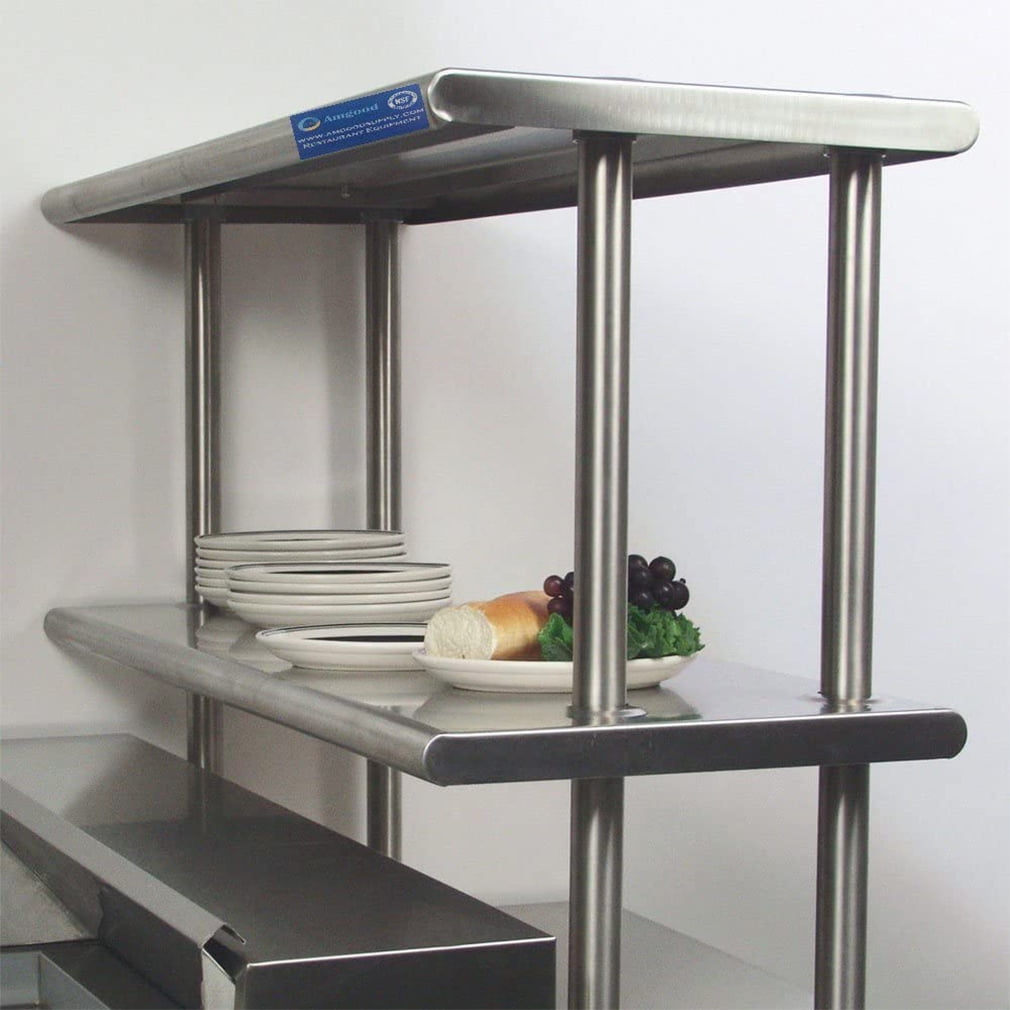 AmGood Stainless Steel Work Table with 2 Shelves and Double Tier Overshelf (Silver, 18 in x 30 in) ted07