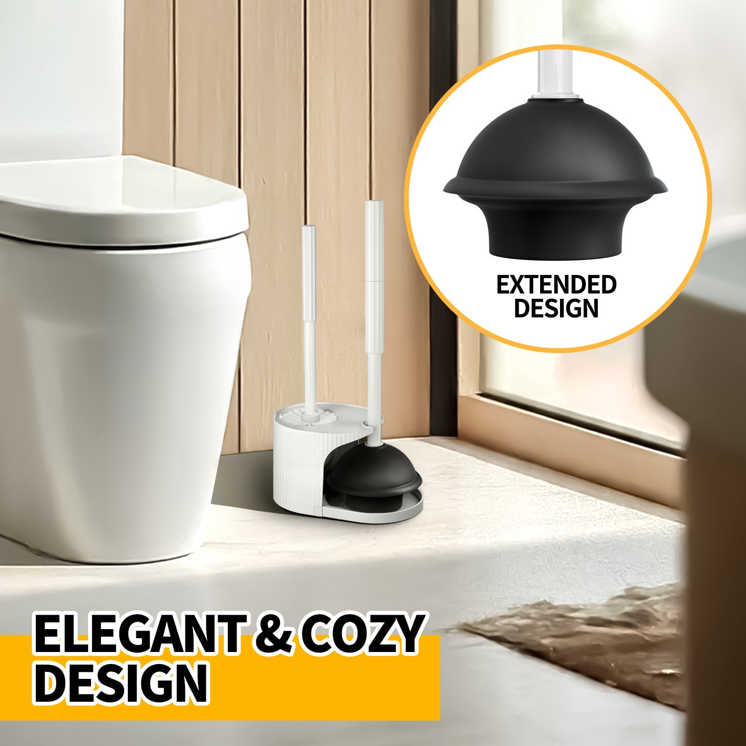 propuri 2-in-1 Toilet Brush and Plunger Set with Extended Handle (White) mtx1k