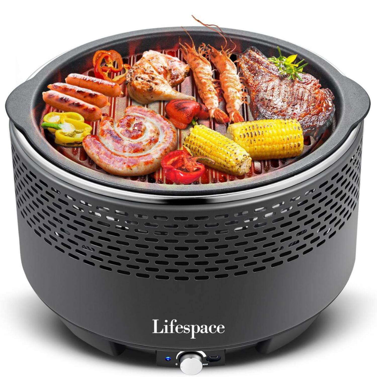 Lifespace Portable Charcoal Grill with Dome Lid and Carry Bag (Black, 13.78 in wide) 5rr91