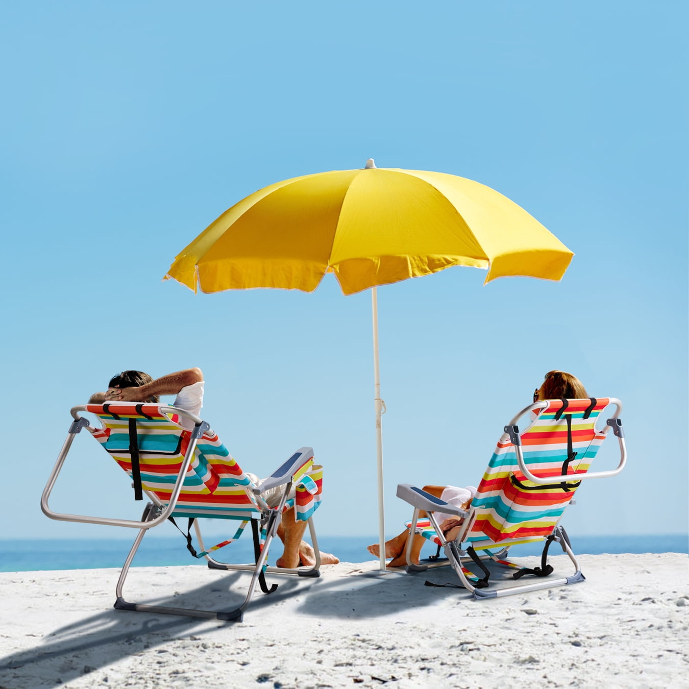 voqoomkl Aluminum Beach Chair with 5-Position Adjustable Backrest and Storage Pouch (Rainbow Stripes, 220 lb Capacity) 7f355