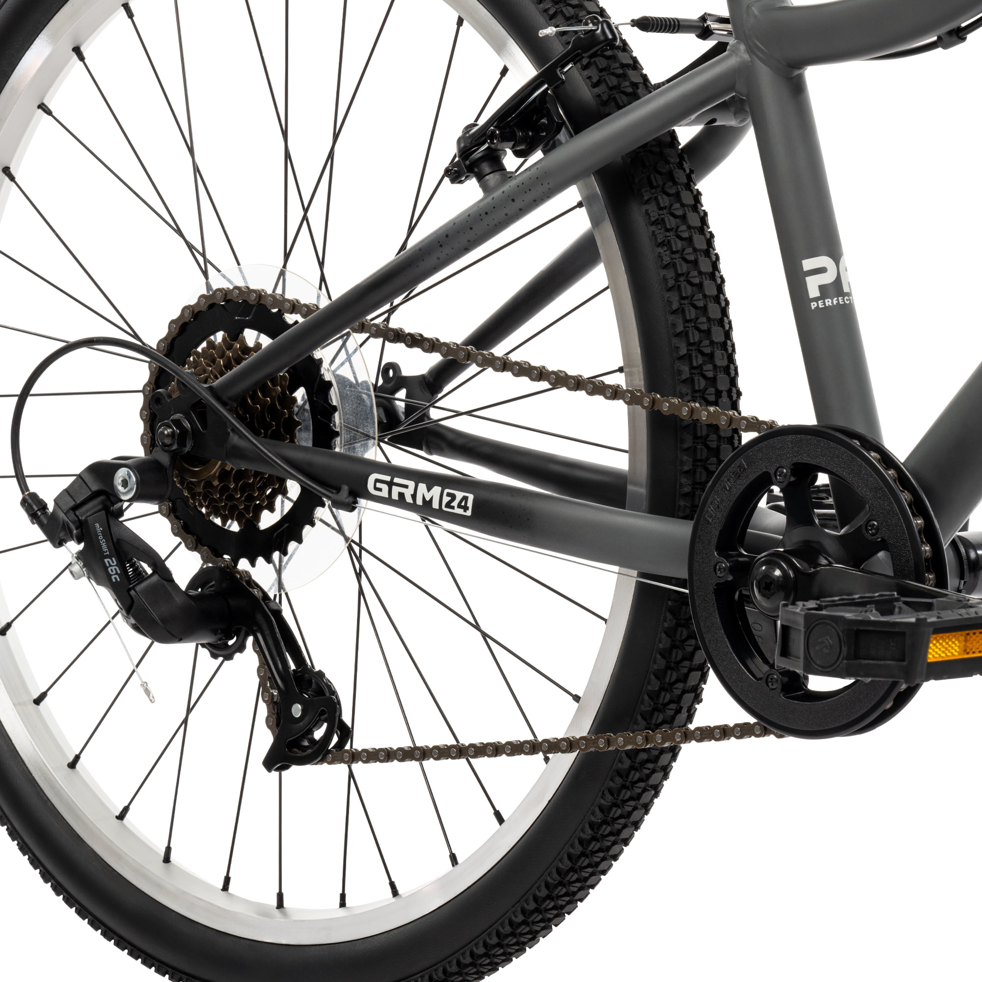 Huffy 24-Inch GRM Kids Bike, 7-Speed Drivetrain, Perfect Fit Frame, Dual Hand Brakes (Cool Gray, 24 in) baefv