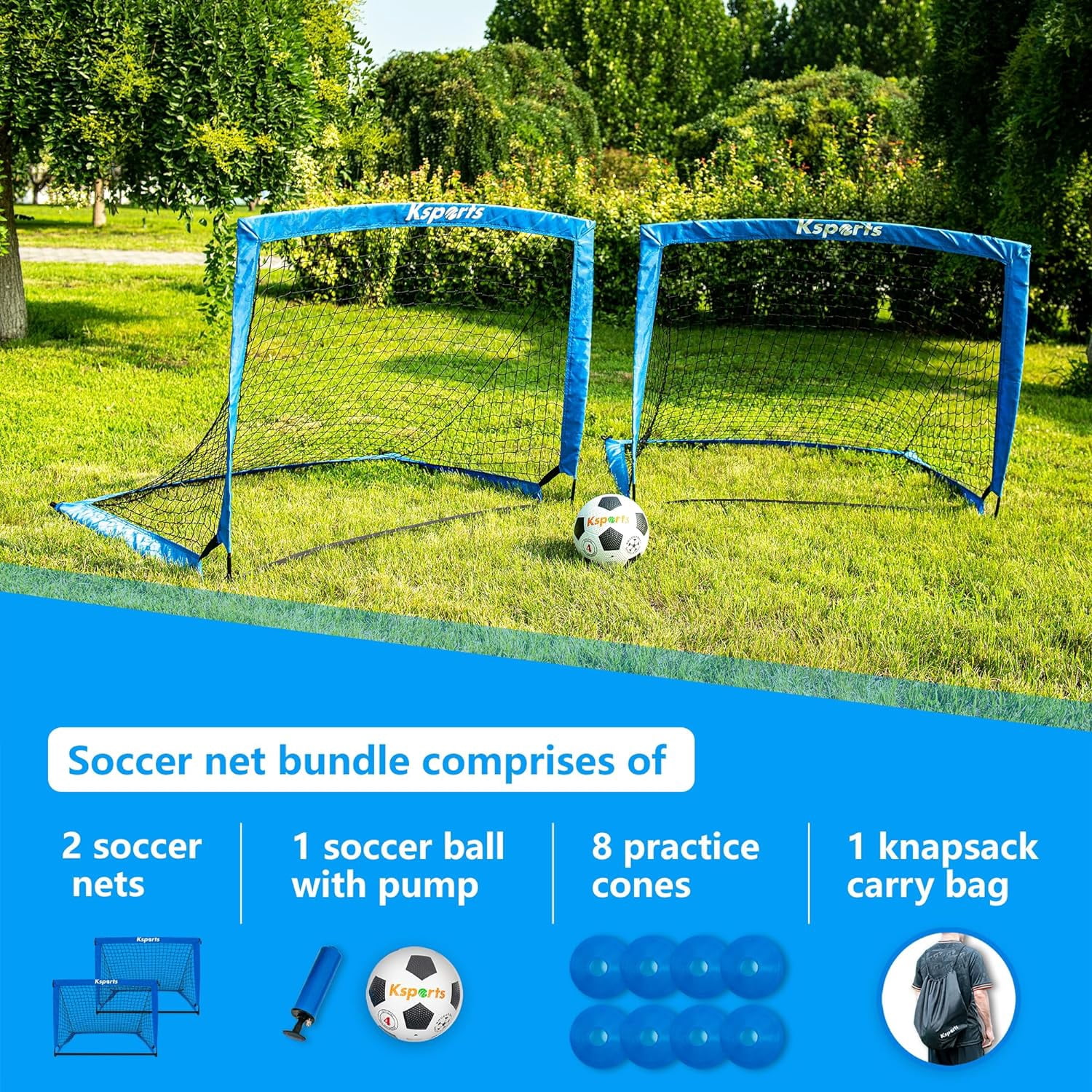 Ksports Soccer Goal Set with Size 4 Ball, Training Cones, and Carrying Bag (Blue, 4 ft) w0q2c