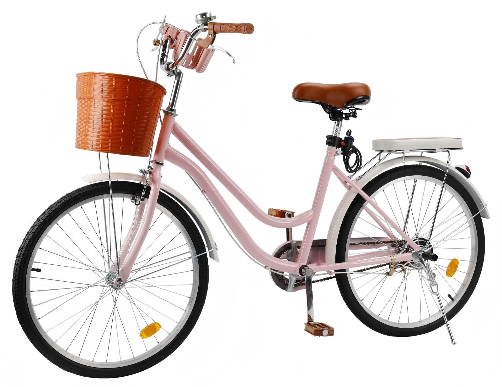 Bruce & Shark Women's Cruiser Bicycle, City Commuter Beach Bike with Basket and Lock (Blue, 24 in) 757bs