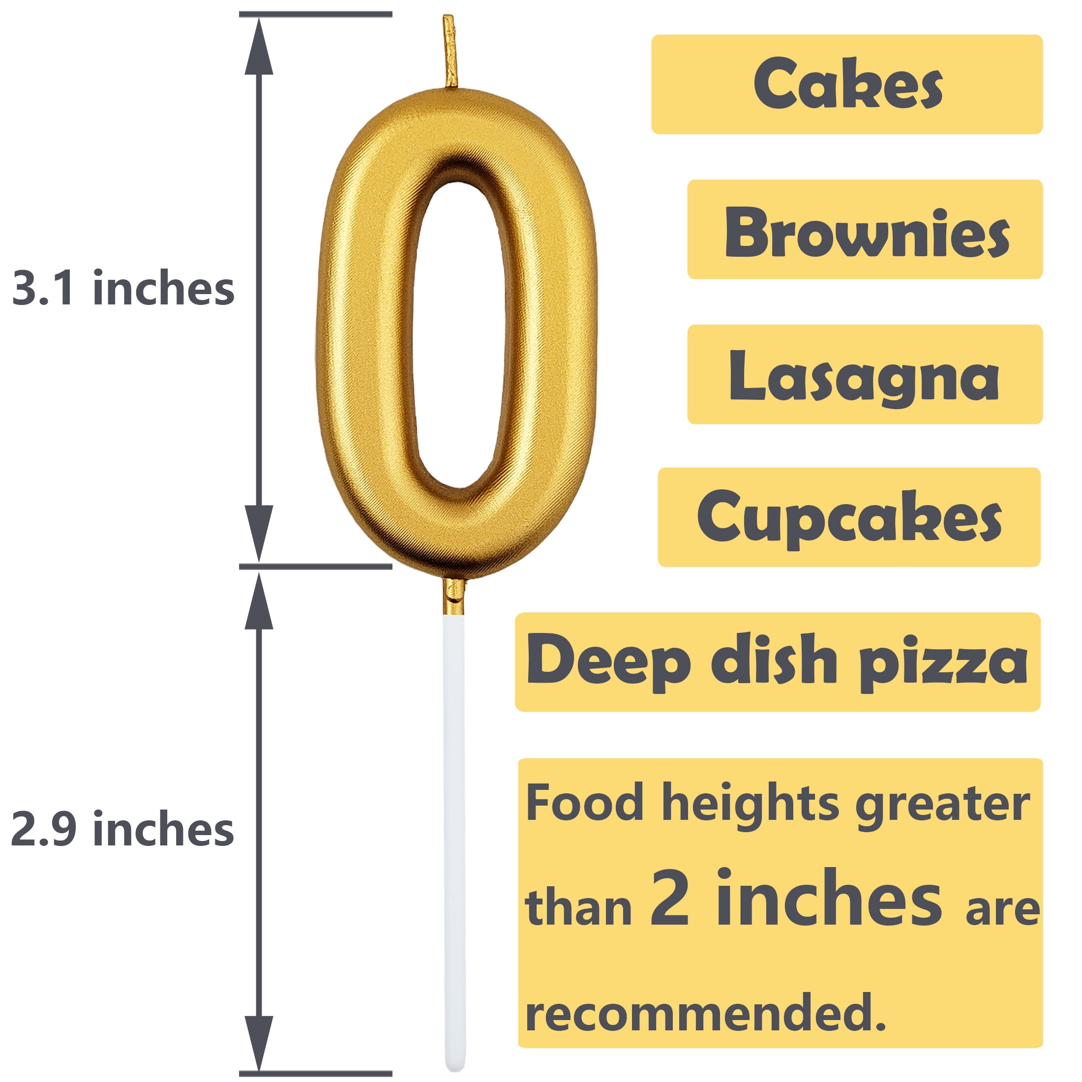 VITAM AMO Number 0 Cake Candle Vintage Style Metallic Gold Birthday Party Decoration (Large, 3.5 in) 872o0