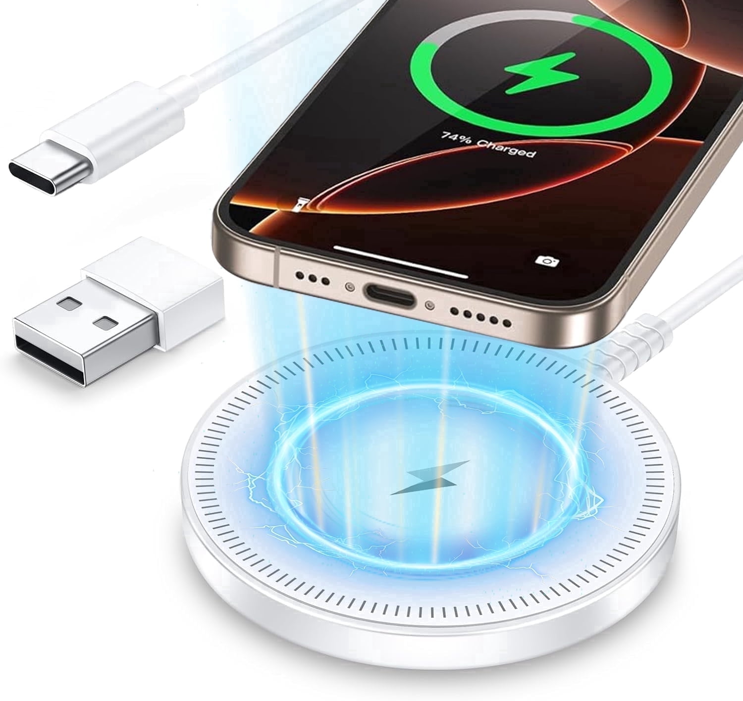 ETEPEHI Magnetic Wireless Charger Pad, Fast Charging Station for iPhone 17 16 15 14 13 Series & AirPods (White, 3.96 ft) ecbbm