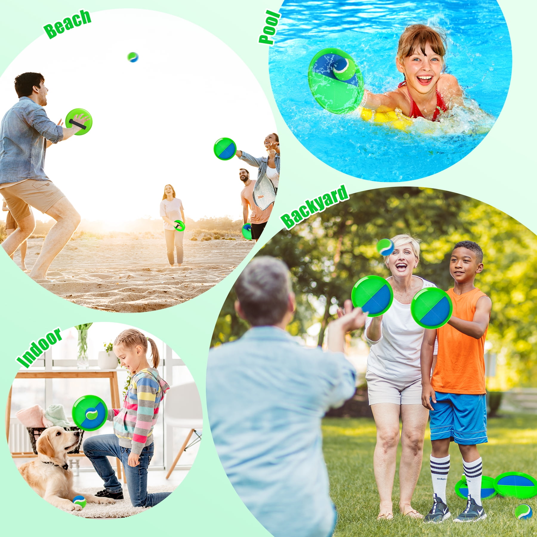 PlayZap Toss and Catch Ball Set, Outdoor Backyard and Beach Game with Adjustable Straps (Blue, 8 in Paddles, 4-Pack) cwhz4