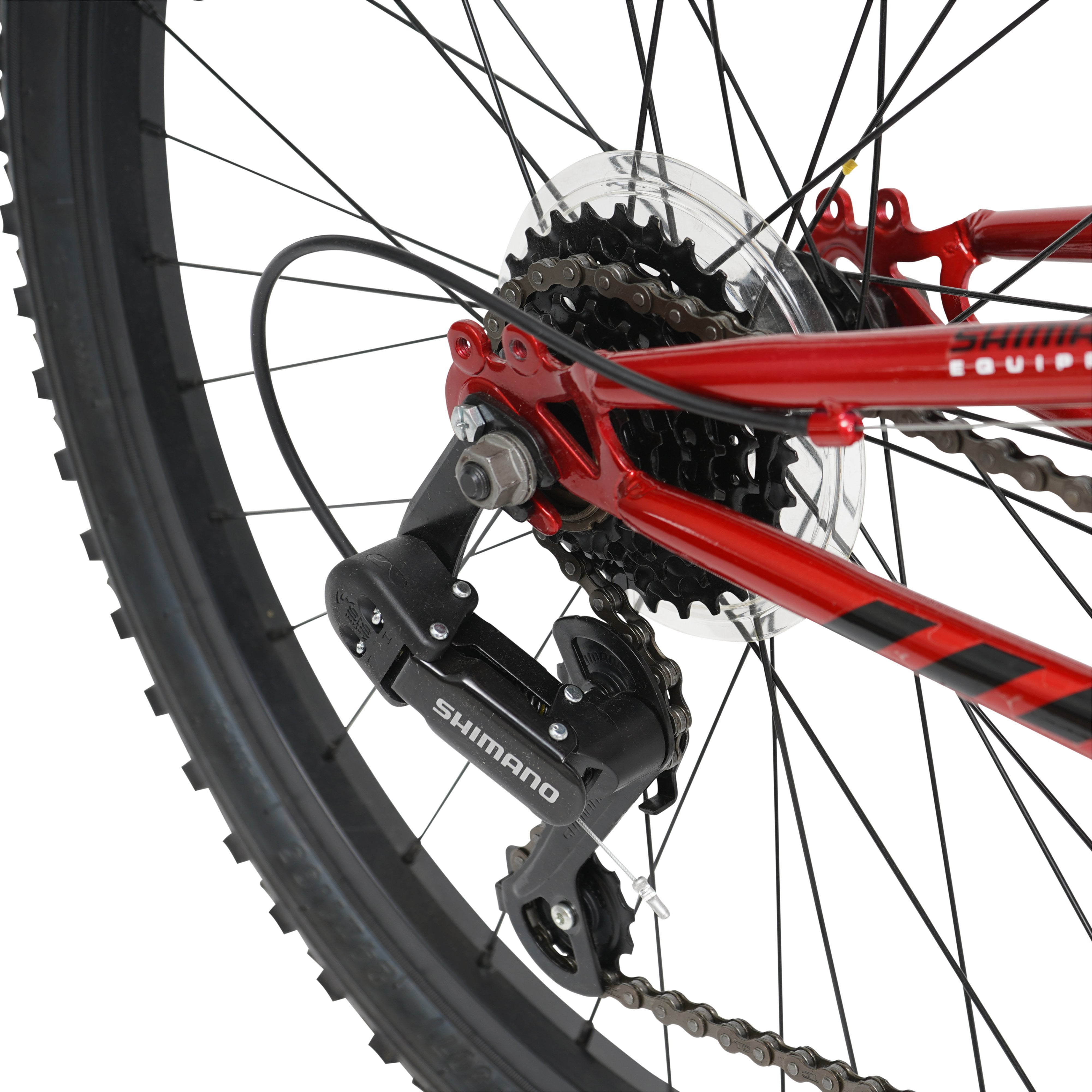 Hyper Bicycles Shocker Mountain Bike, Full Suspension, 18-Speed, Durable Steel Frame (Black/Red, 24 in) 1q8gl