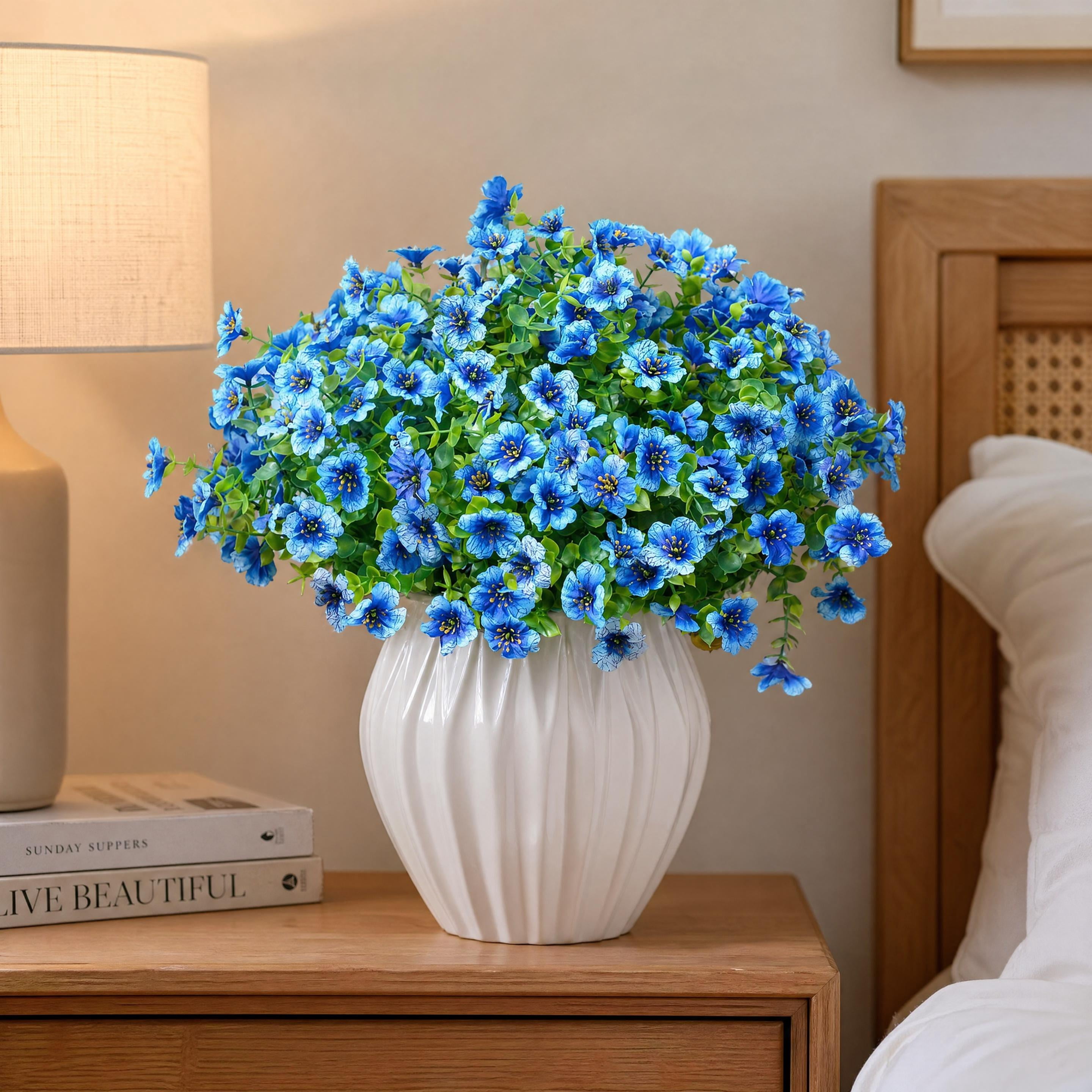 YIFEN Artificial Autumn Flowers UV-Resistant Outdoor Fall Decor (Blue, 12 Bundles) yg2gb