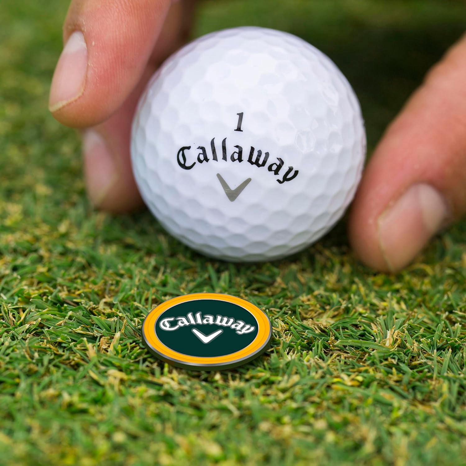 Callaway 4-in-1 Golf Divot Repair Tool, Durable Zinc Alloy Multi-Functional Accessory (Green/Yellow, 1 Count) 1n1tp