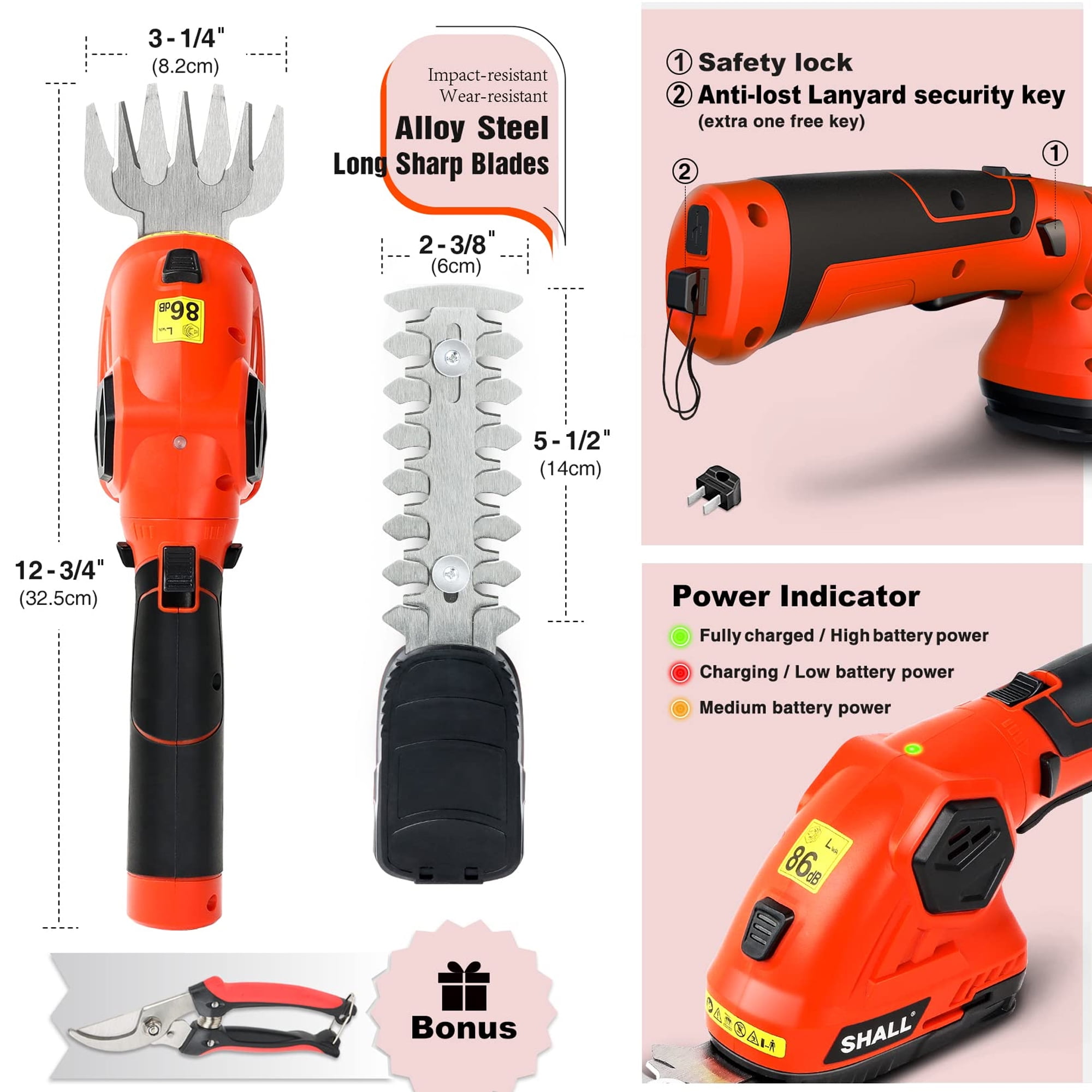 SHALL Cordless Hedge Trimmer and Grass Shear 2-in-1 Electric Garden Tool (1.5 lb) 2aopy