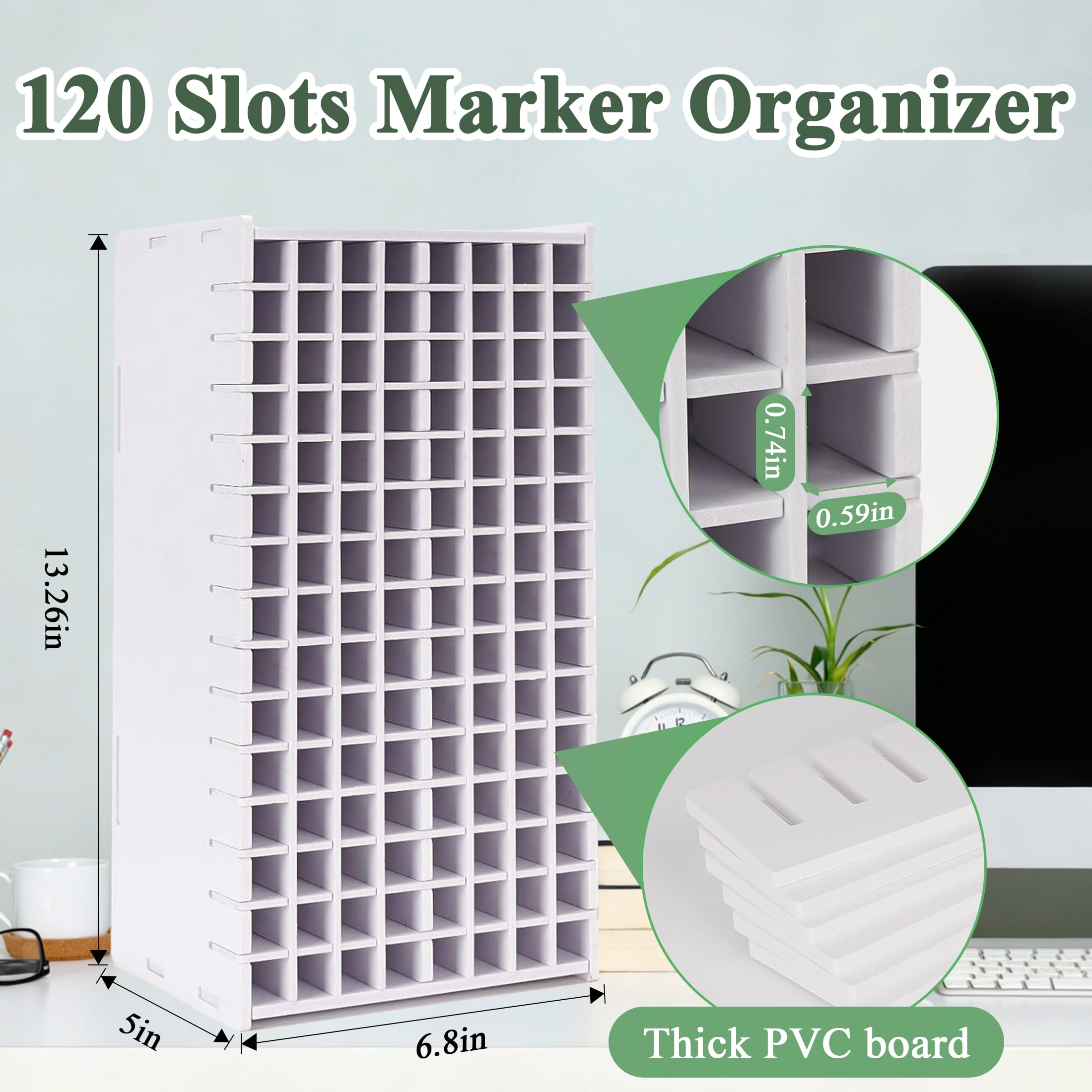 Wavraging 120-Slot Marker Organizer Rack, Adjustable Art Supply Storage for Pens and Pencils (6.8 in x 5 in x 13.26 in) ketwb