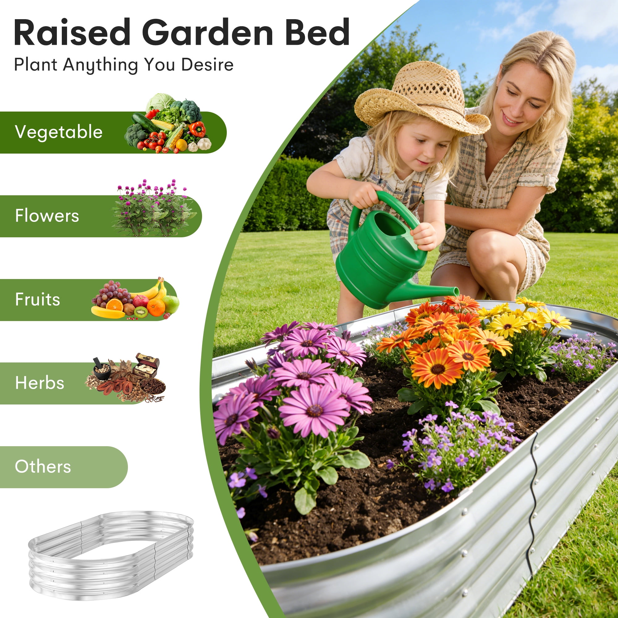 ANSFIL Galvanized Raised Garden Bed Kit, Heavy-Duty Metal Planter Box for Vegetables and Flowers (Silver, 4 Pack, 4 ft x 2 ft x 1 ft) ubmj7