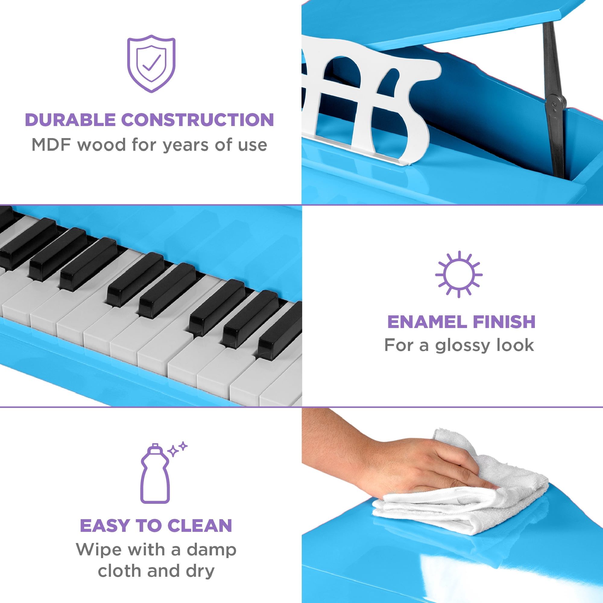 Best Choice Products Kids Classic 30-Key Mini Grand Piano with Bench and Music Accessories (Light Blue, 19.75 in x 19.75 in x 19.5 in) 12etf