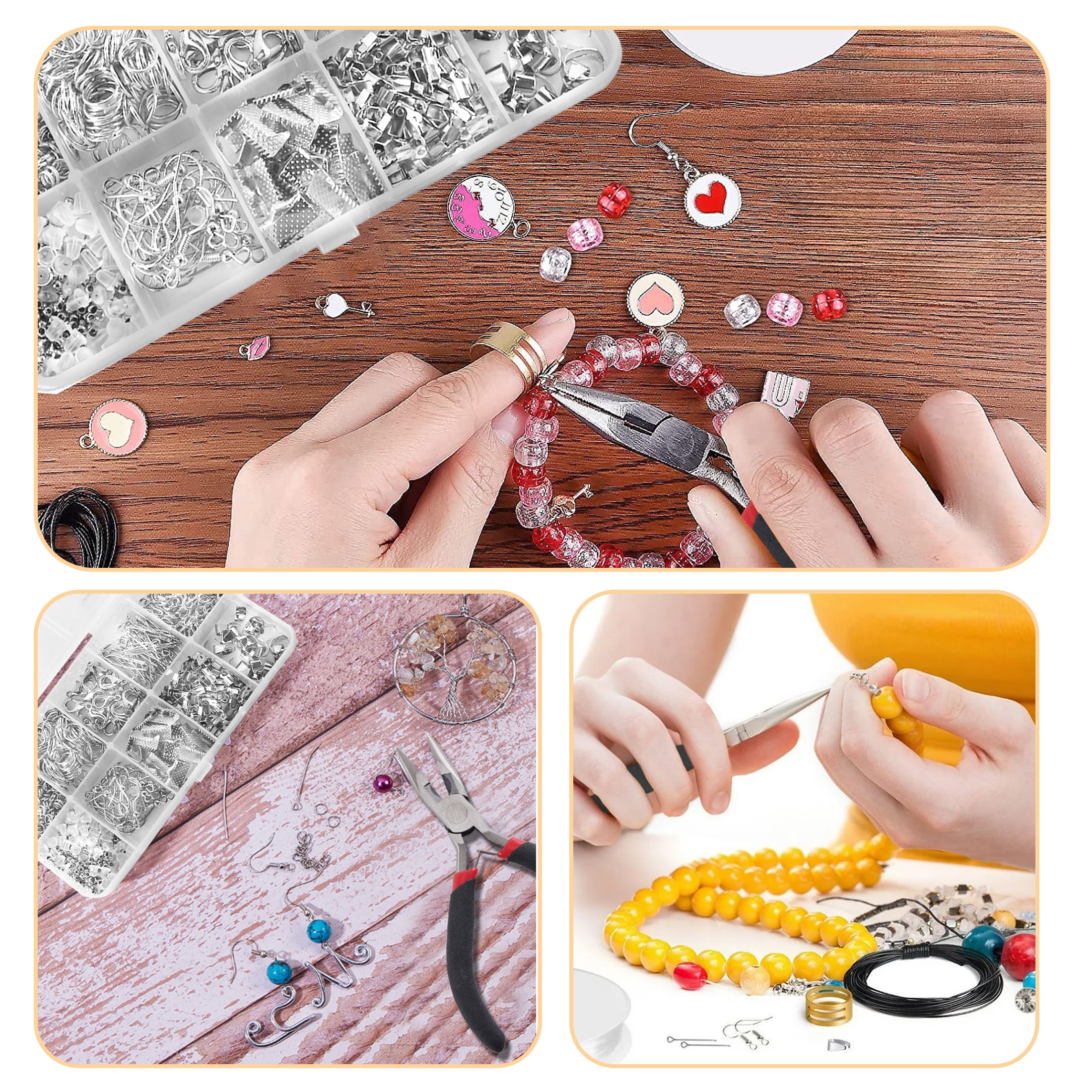 Yalumo Jewelry Making Supplies Kit, DIY Craft Repair Set with Pliers, Findings, and Beading Wires (Silver, 905 Pcs) vo9yo