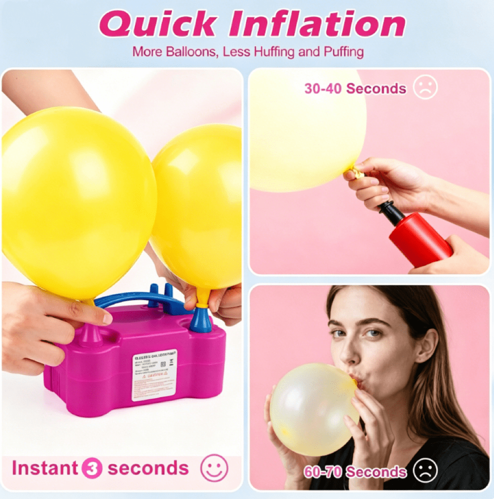 Morelax Electric Balloon Pump, Portable Dual Nozzle Inflator for Party Decorations (1.2 lb) 4cwmk