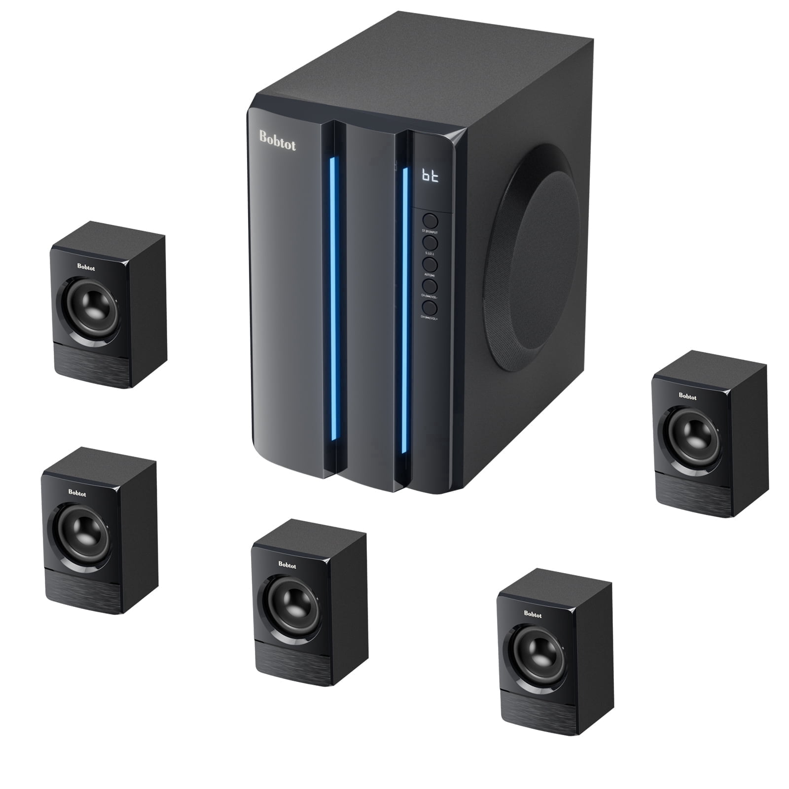 Bobtot Home Theater Surround Sound System (5.1/2.1 Channel, 12 in Subwoofer, Black) xqg48