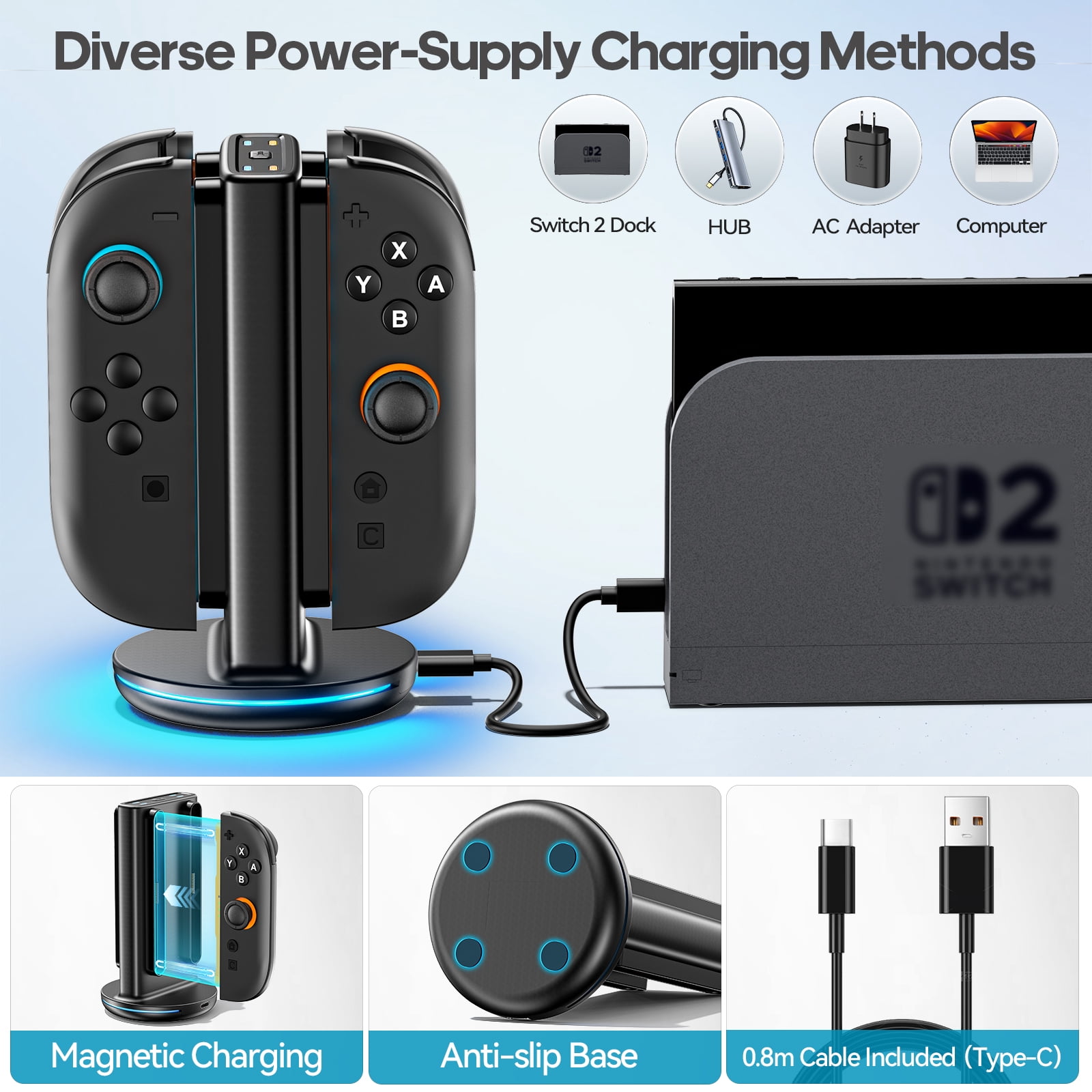 Kytok Switch 2 Joy-Con Charging Dock Station with Magnetic Bi-Directional Design and 9 RGB Lighting Modes (4-in-1) 0094x