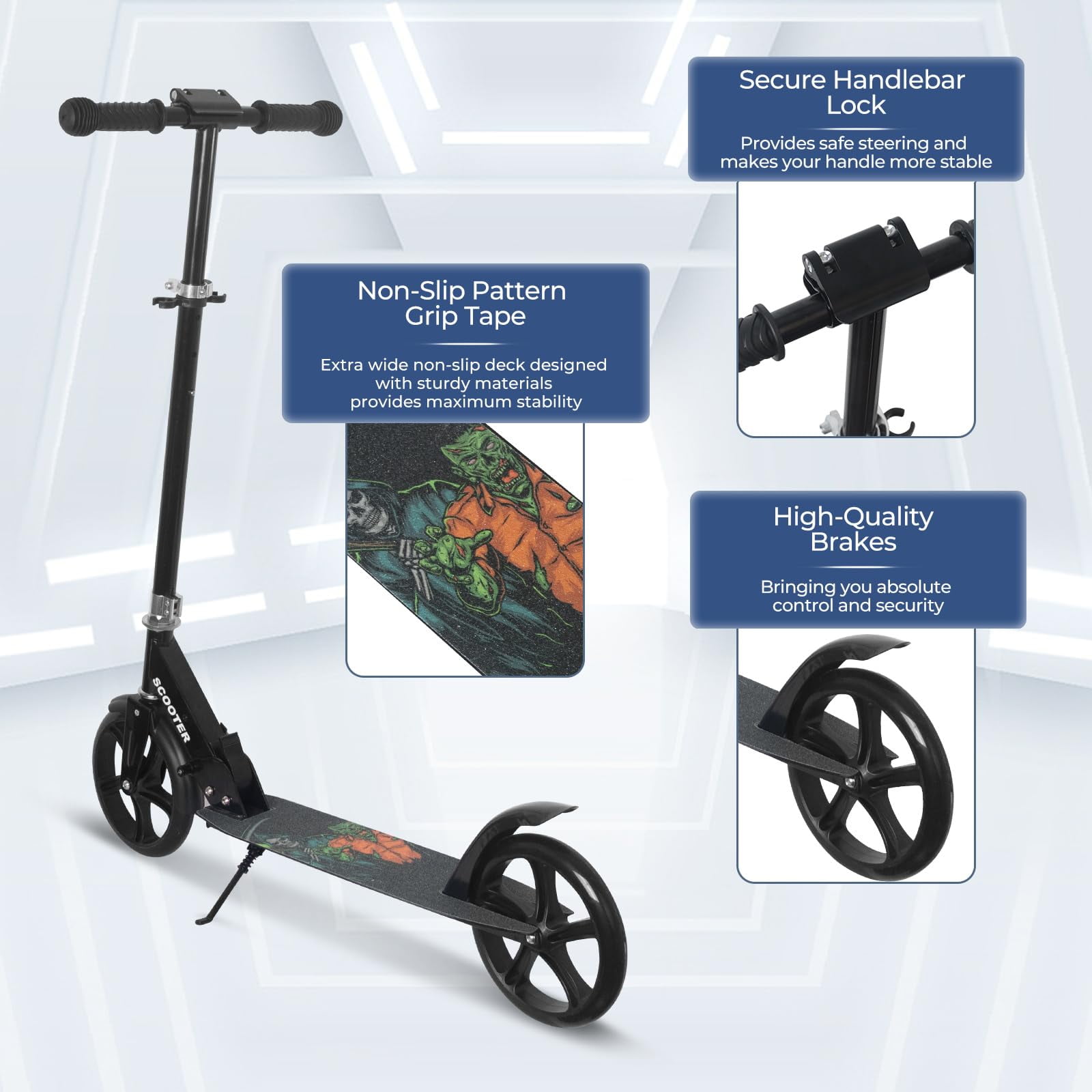 MammyGol Kick Scooter for Kids and Teens, Adjustable Height Folding Scooter with Anti-Shock Suspension (Black, 1 Unit) gz50v